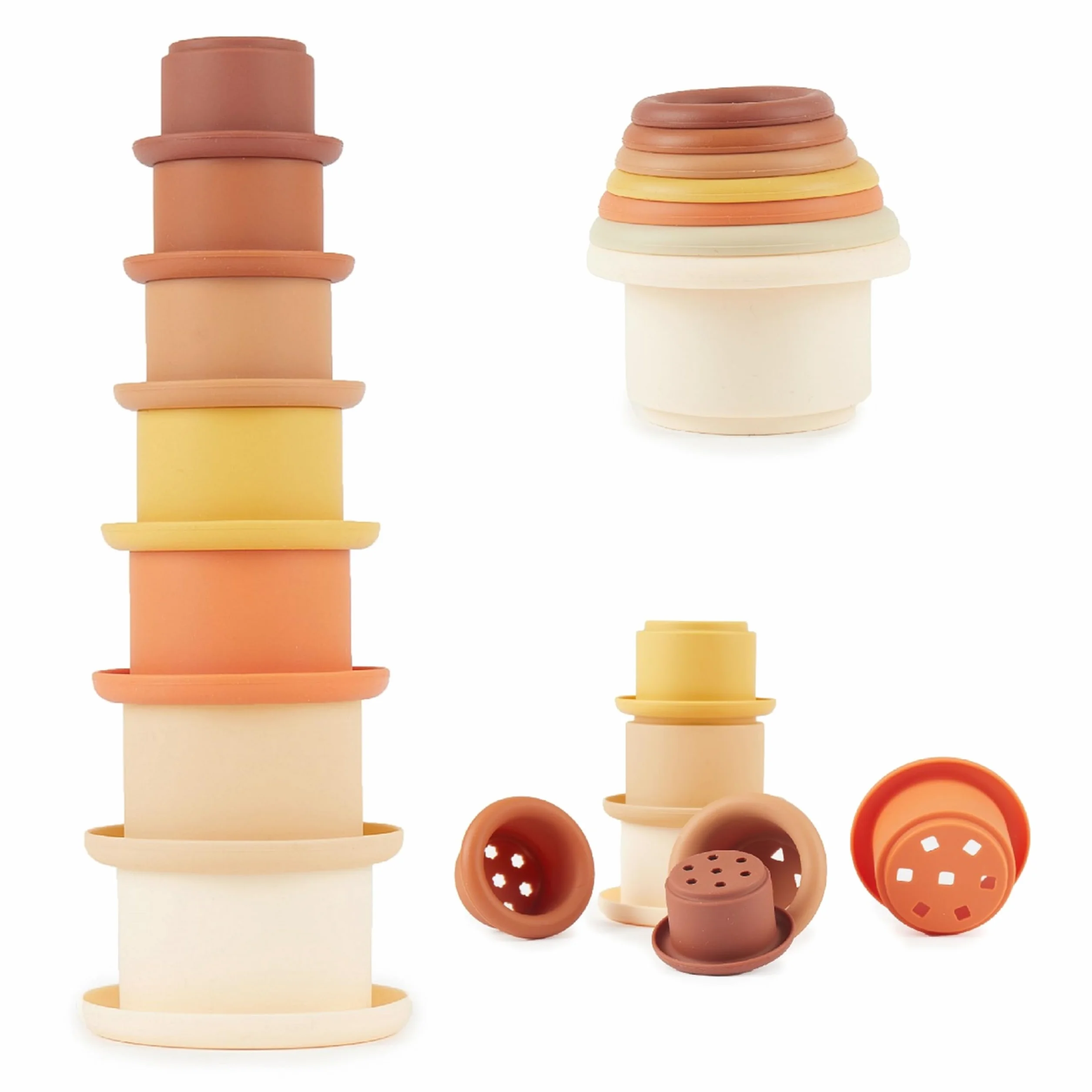Bieco Tazza Impilabile in Silicone Chocolate Bliss | Costruzioni Morbide | Costruzioni per Bambini 1 Anno Cubi Impilabili Bambini Piramide Montessori per Bambini Cubotti Morbidi Bambini Neonato