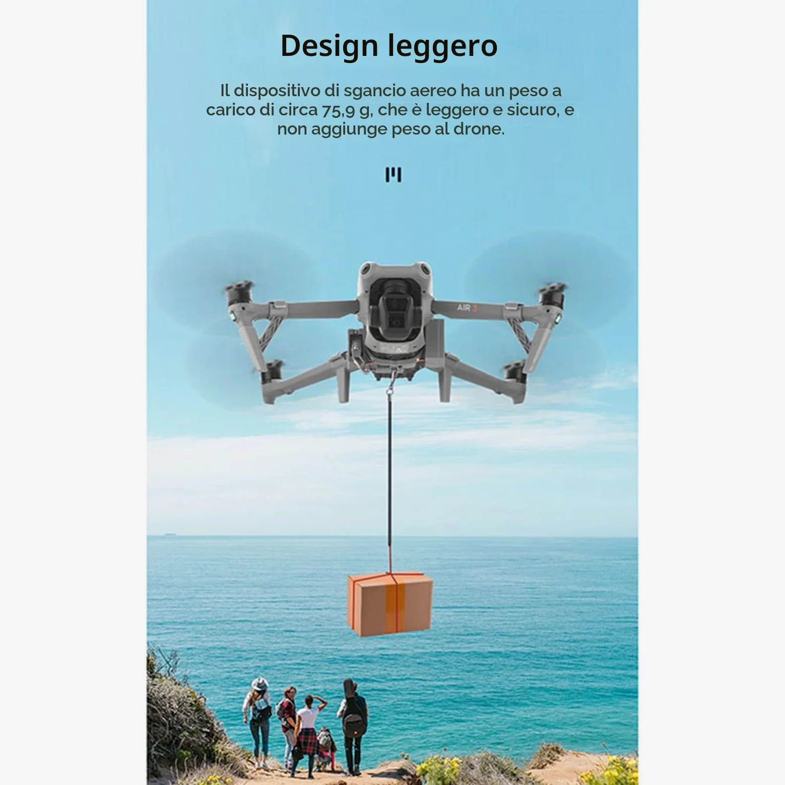 Sistema Airdrop per drone + Carrelli di atterraggio per DJI Air 3 - Lanciatore di carico utile - Trasporto - Dispositivo di sblocco - Dispositivo di caduta - Gambe estese