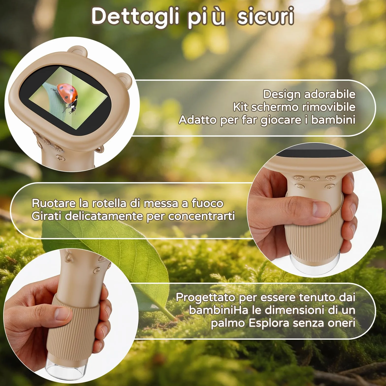Microscopio Bambini Portable Zoom 1000X - Microscopio Digitale Mini Ricaricabile, Microscopi con Definizione 8 Luci LED Regolabili, Bambini Giocattolo Educativo, Regalo di Natale(Marrone)