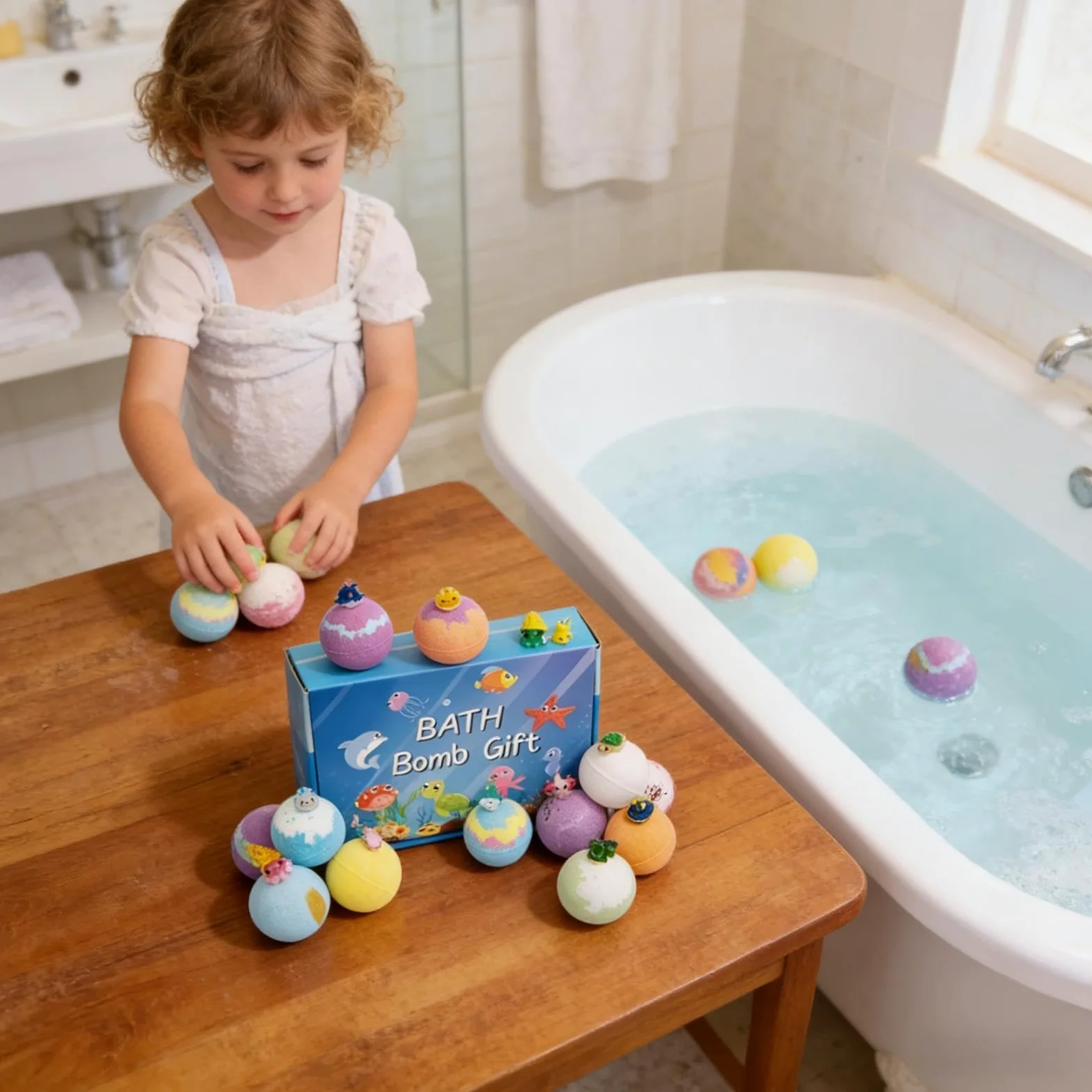 Confezione da 12 palline da bagno con giocattoli a sorpresa all'interno, sicure per i bambini, ideali per il bagno, divertimento in famiglia, giardino, piscina e casa