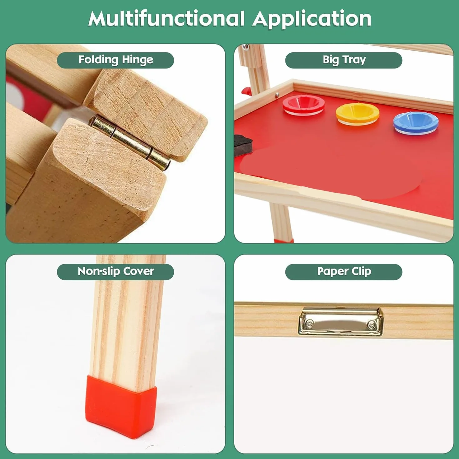 Cavalletto per Bambini a Doppia Faccia in Legno Lavagna Bianca in Legno Cavalletto in Altezza Regolabile con Carta Adesivi Accessori Vassoio di Stoccaggio per Bambini 3+ Anni