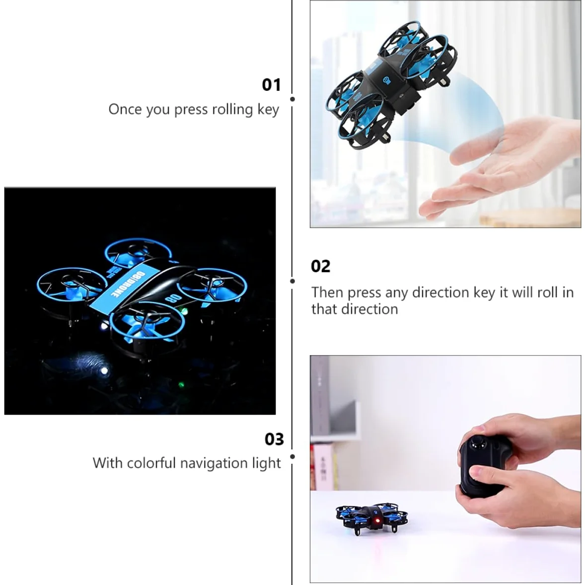 HEMOTON Elicottero Rc Quadricottero Led Portatile Decollo e Atterraggio Facile Acrobatico Rotazione Gradi Marce Regolabili Media Bassa Drone Rc Colorata