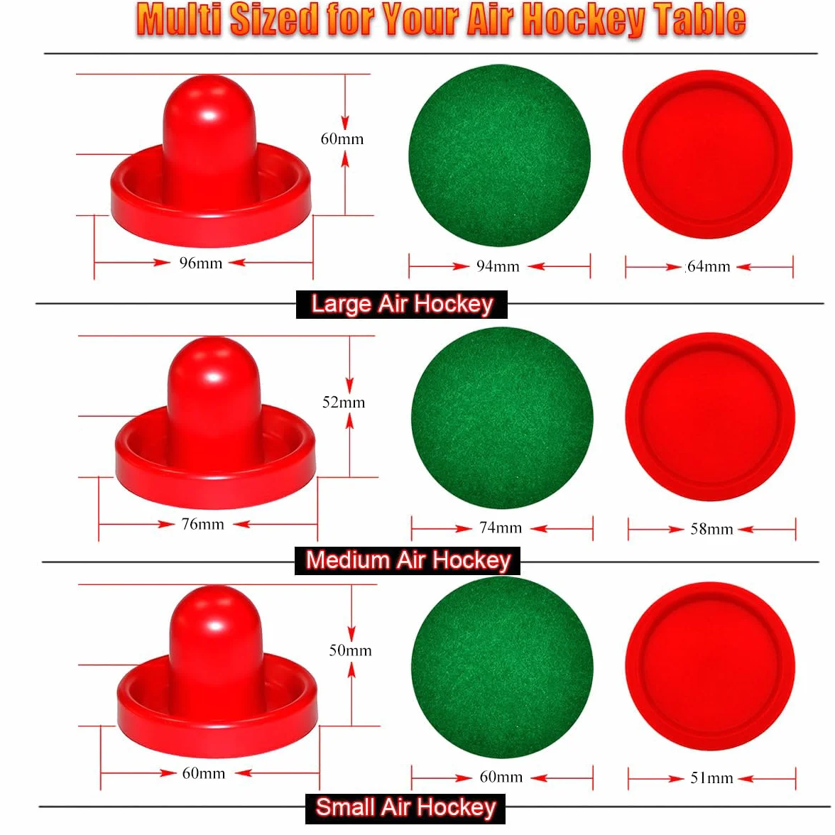 Set da Air Hockey - 2 Spingitori da Air Hockey e 4 Dischi da Air Hockey per Tavoli da Gioco | Pagaie e Spingitori di Ricambio per Air Hockey | Accessori Perfetti per Partite di Air Hockey (76 mm)