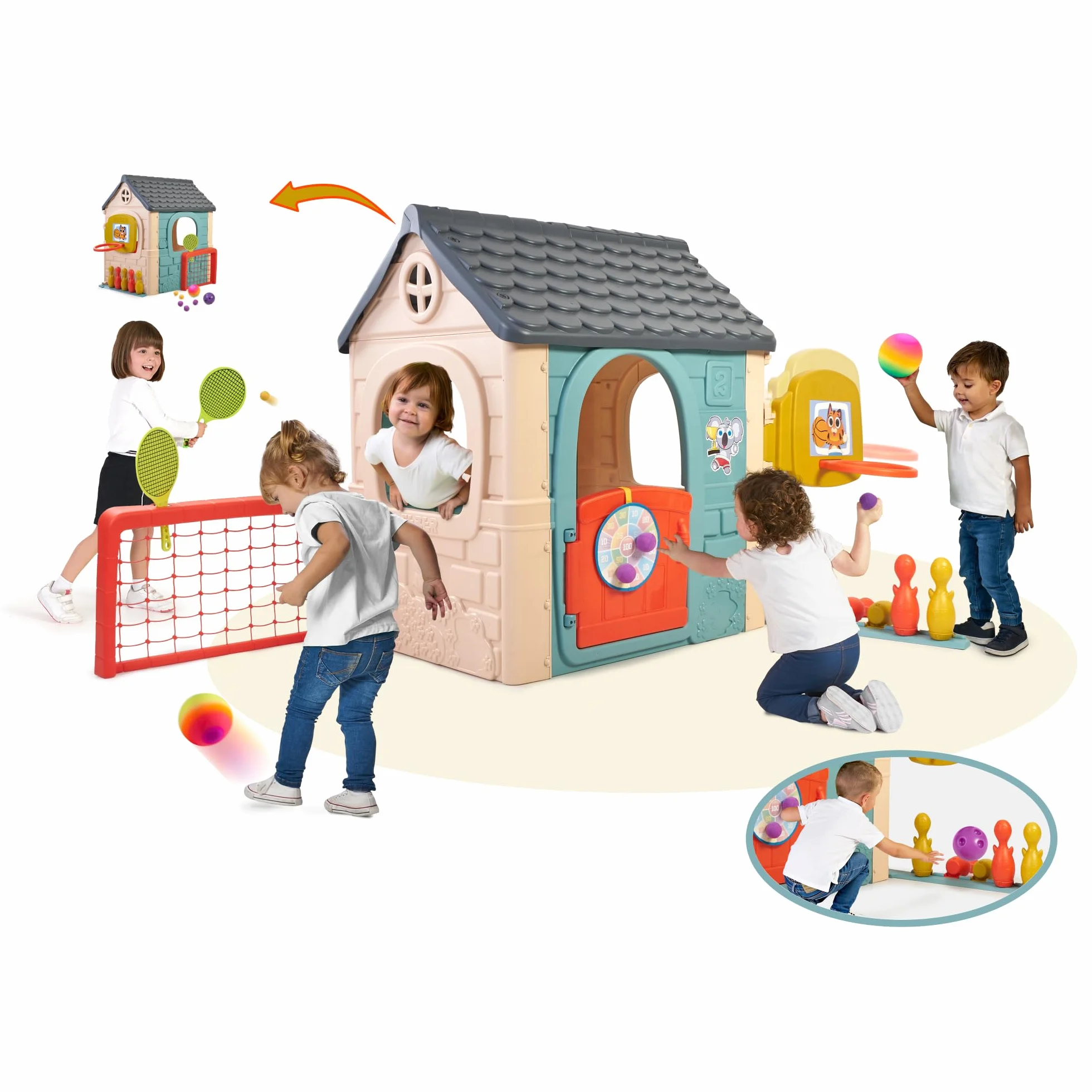 FEBER - Casual 6 Activities House, Casa con 6 Attività di Gioco, Accessori Inclusi per i Giochi, Colori Resistenti alla Luce Solare, Facile Montaggio, Da 3 Anni, Famosa (FEH23000)