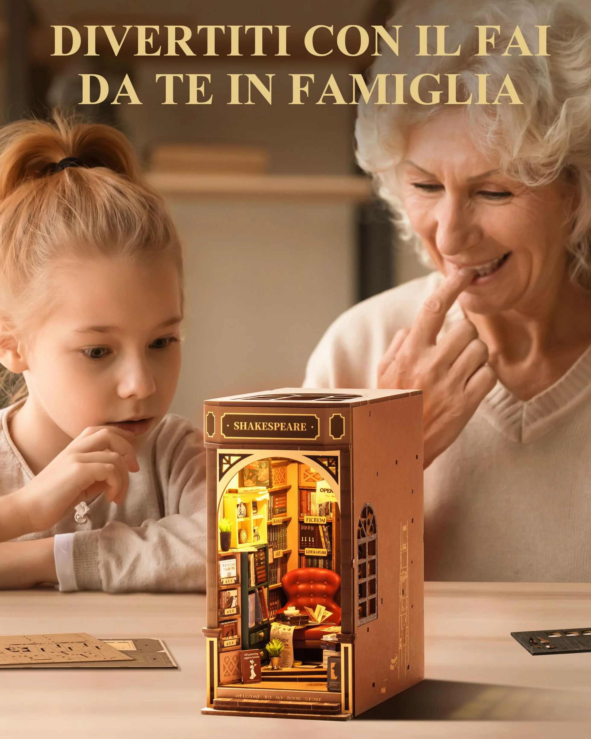 Rolife Book Store Kit Book Nook,Booknook Diorama Shakespeare,Regalo di Decorazione della scrivania per Gli Insegnanti(TGB07)