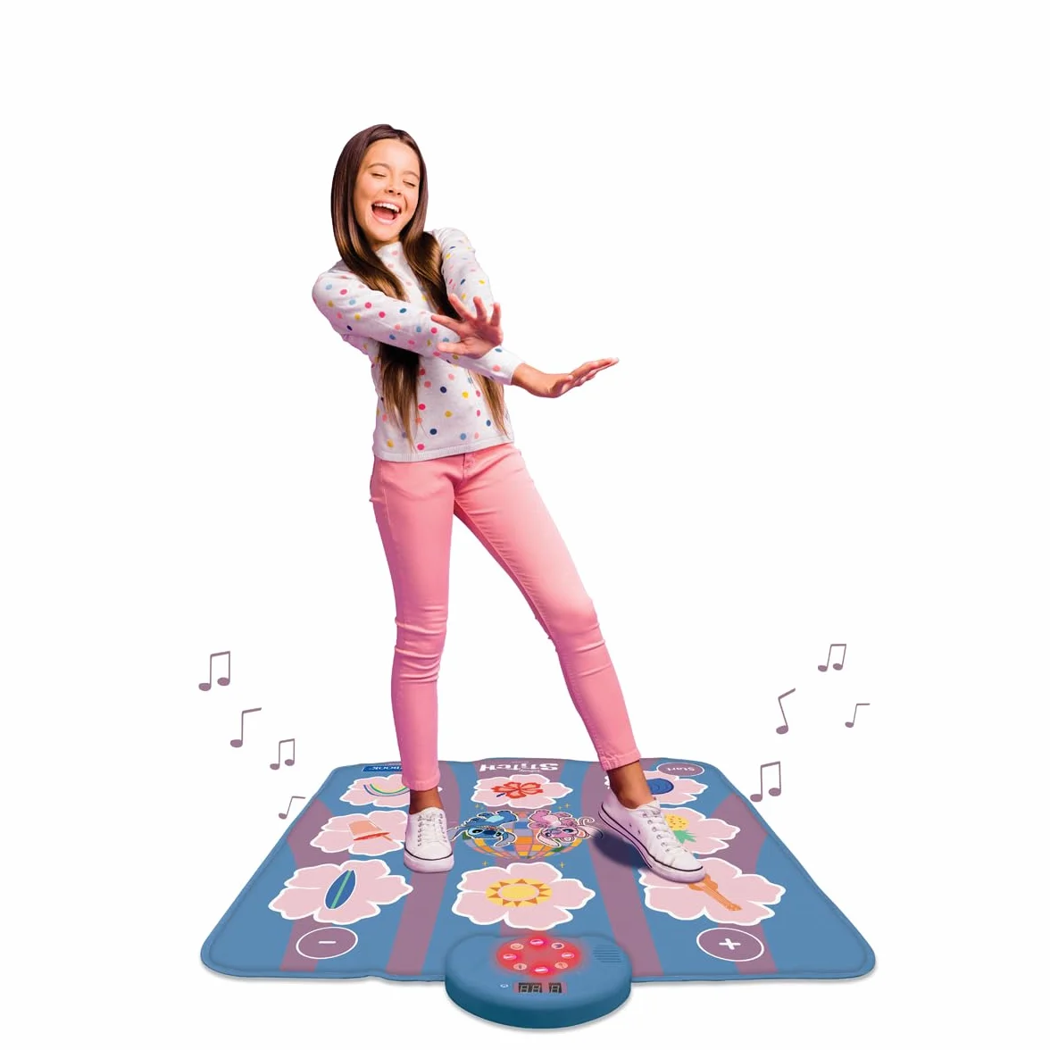 Lexibook, Disney Stitch, Tappeto da Ballo elettronico Stitch, Bluetooth e Luminoso con 6 modalità di Gioco, Rosa, DM10DLXB