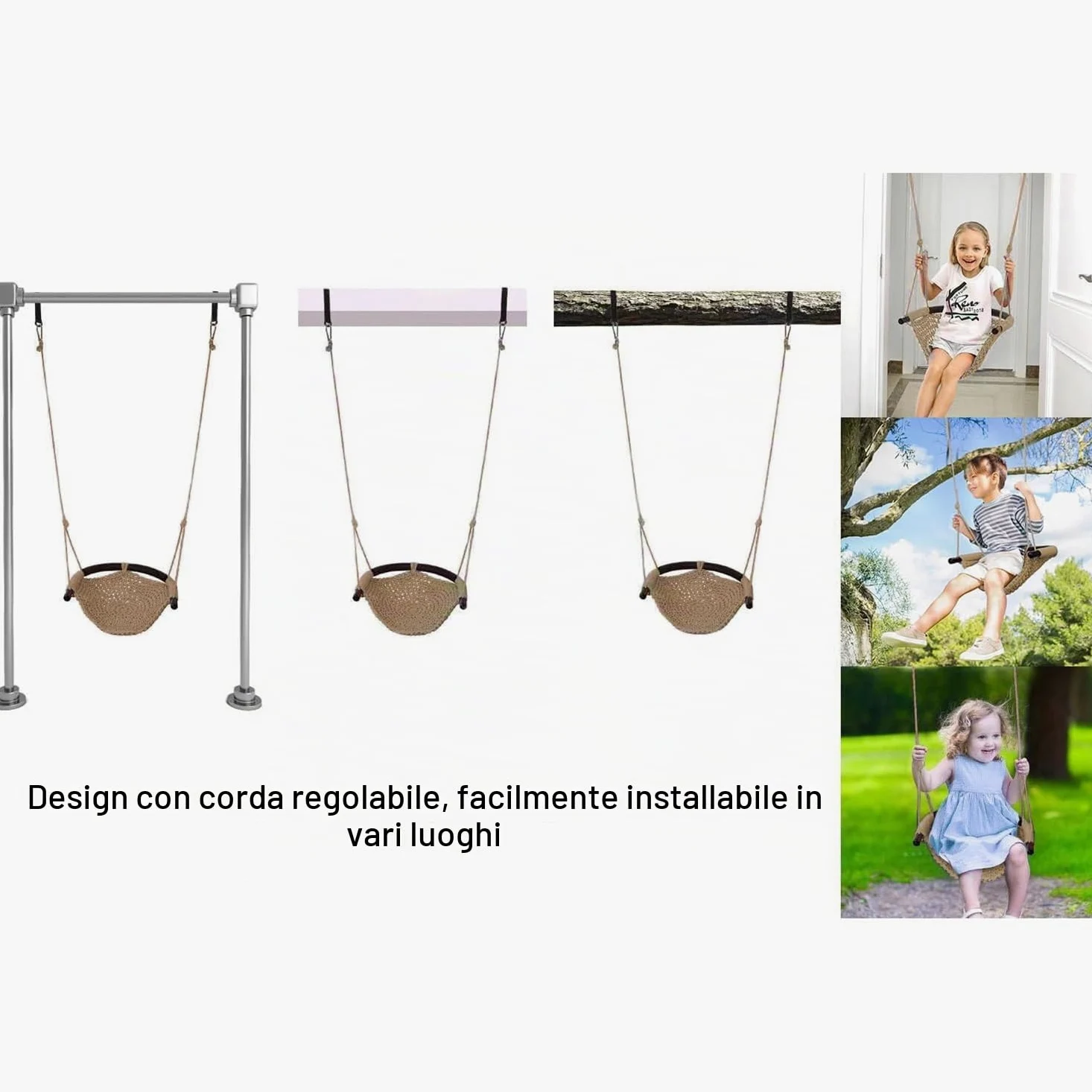Altalena da Giardino per Bambini con Corde Regolabili, Altalena Per Bambini Lavorata A Mano, Ideale Per Alberi, Interni All'aperto, Parco Giochi, Cortile (KHAKI)