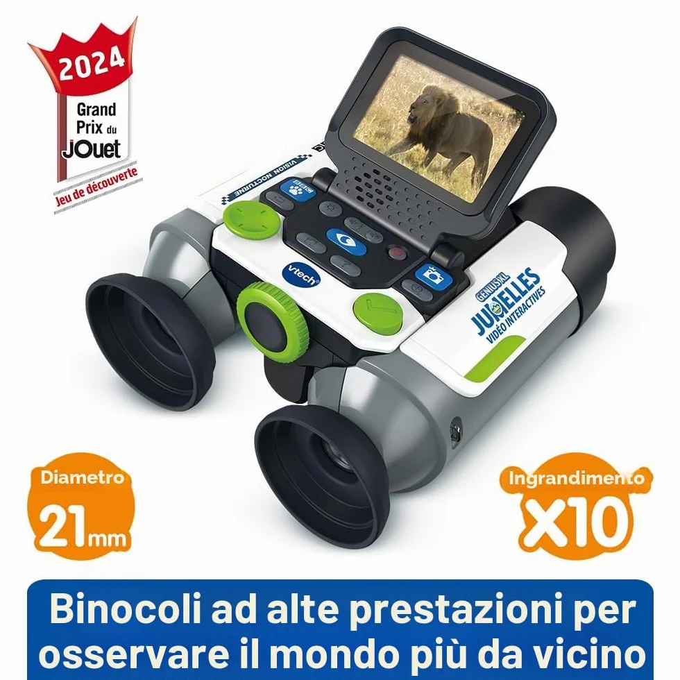 VTech - Genius XL Binocolo video interattivo, Binocolo per bambini 10x21 con schermo a colori, foto e video della BBC, giocattolo educativo scientifico, regalo per bambini dai 5 anni - Contenuto in