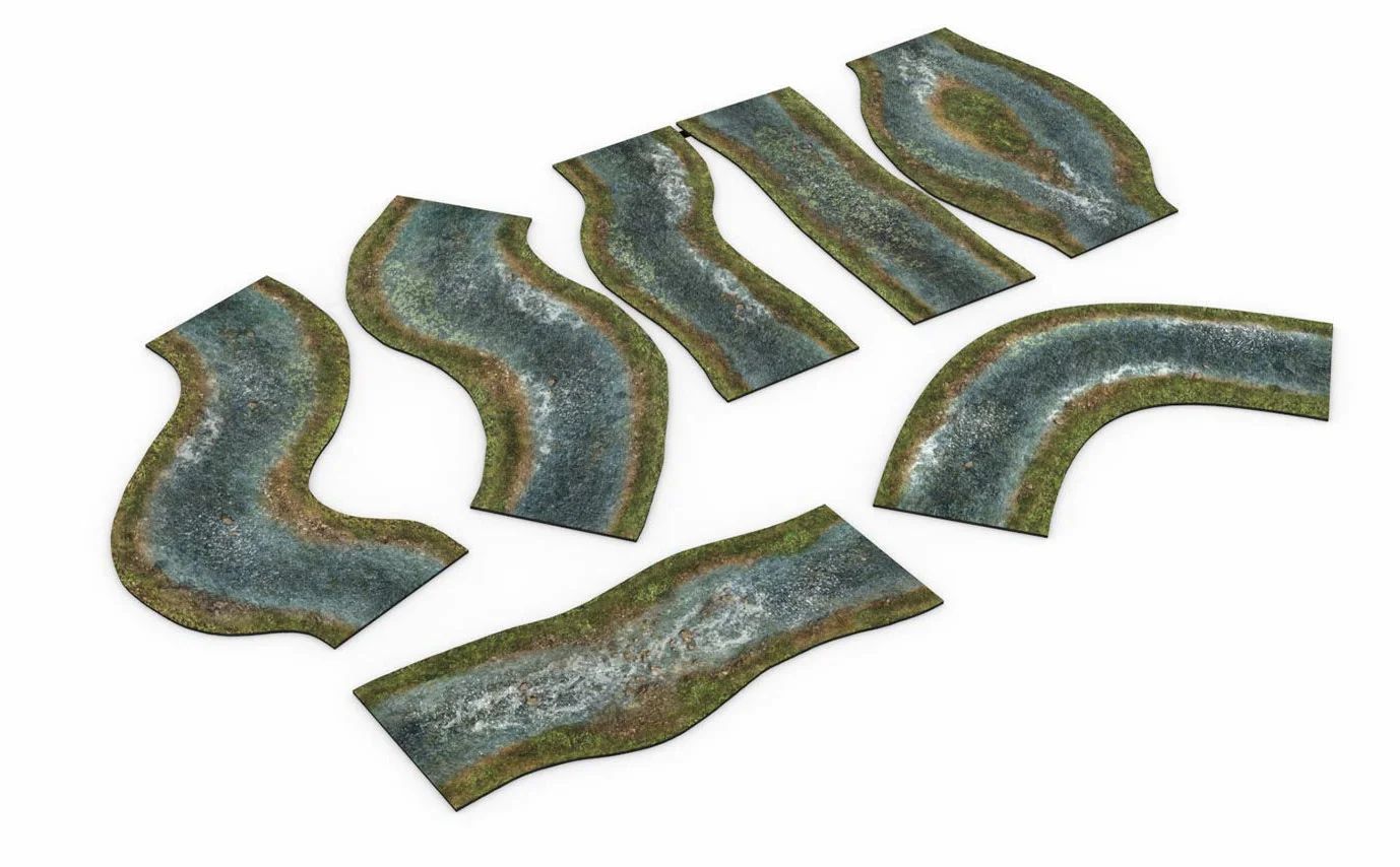 Set fiume modulare 2D compatibili con Warmachine & Hordes, Warhammer Age of Sigmar, Warhammer 40k, Star Wars Legion - Primavera - 7 parti