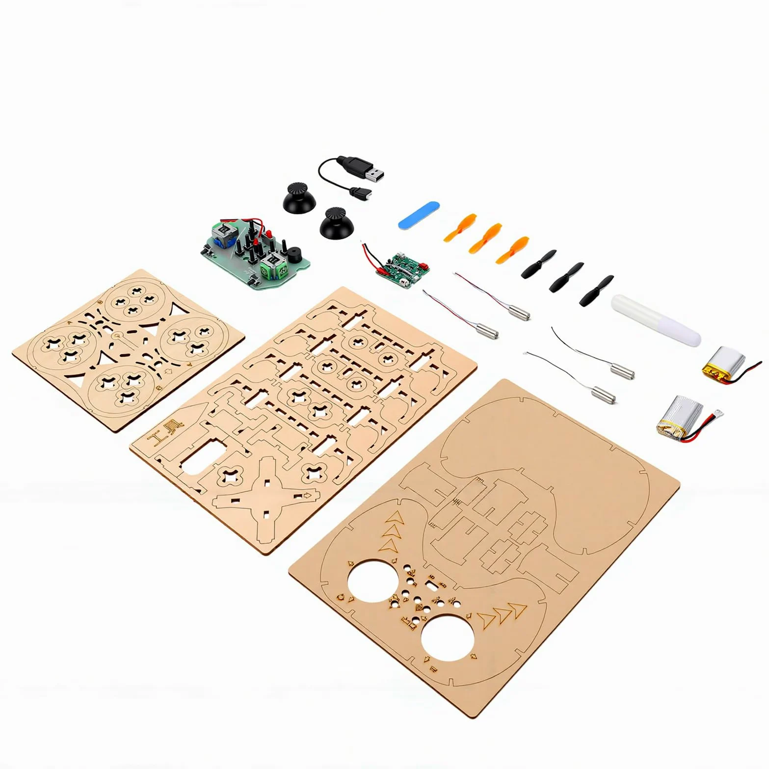 Drone in Legno Kit Drone in Legno Fai da Te Kit da Costruzione in Quadricottero RC 1 Tasto di Decollo Atterraggio 3 Velocità Telaio Protettivo Arresto di Emergen