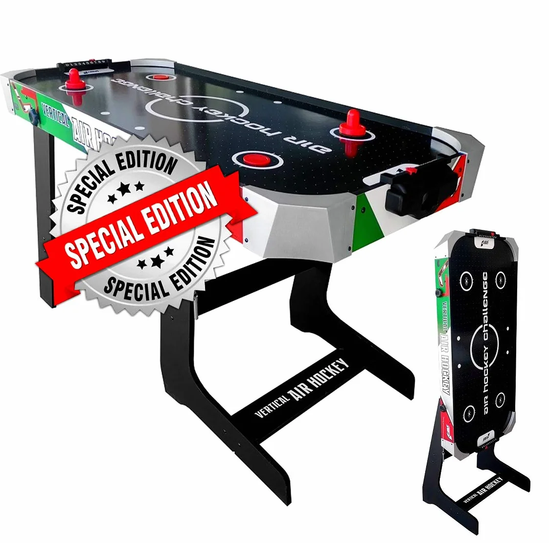 Tavolo Air Hockey Vertical Italy Salvaspazio con Ventola ed Accessori - Cm. 121 X 61 X 77 - Special Edition
