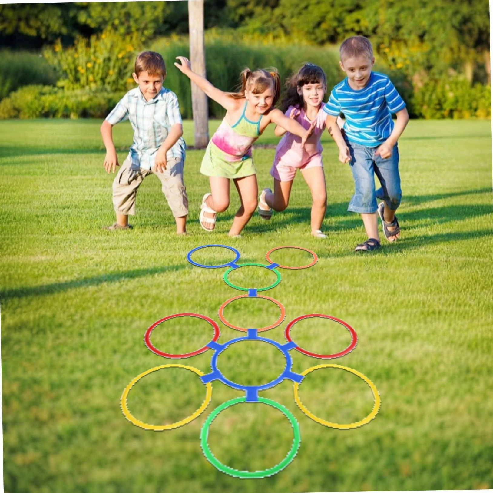 Anelli di hopscotch per bambini da 12 pezzi da 11 pollici di hopscotch di plastica flessibile Equipaggiamento di esercizi per bambini giochi esterni fai-da-te per giardino, cortile, prescolare, gioch