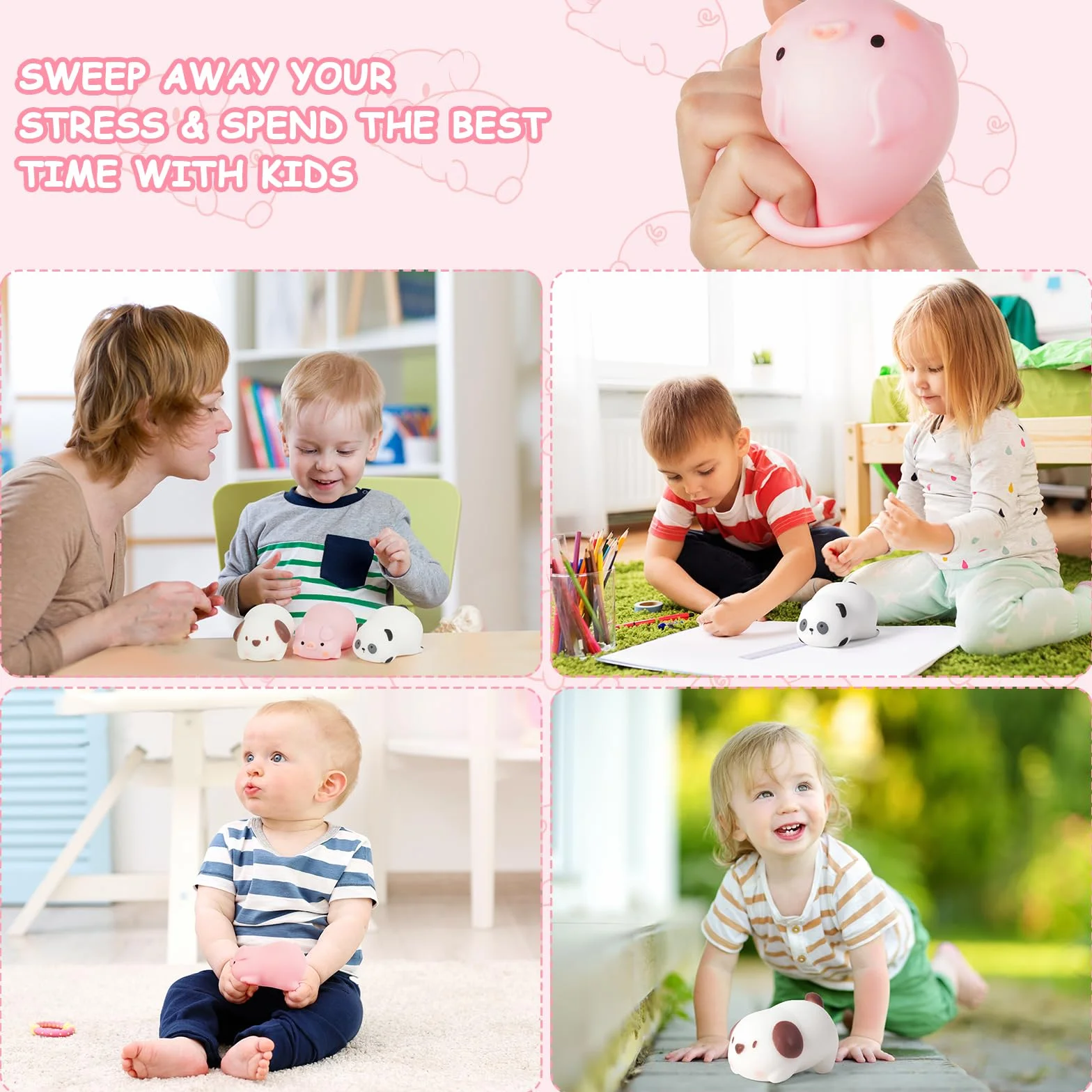 Squishy Squeeze Giocattoli Antistress 3PZ Maiale Cucciolo Panda Morbidi