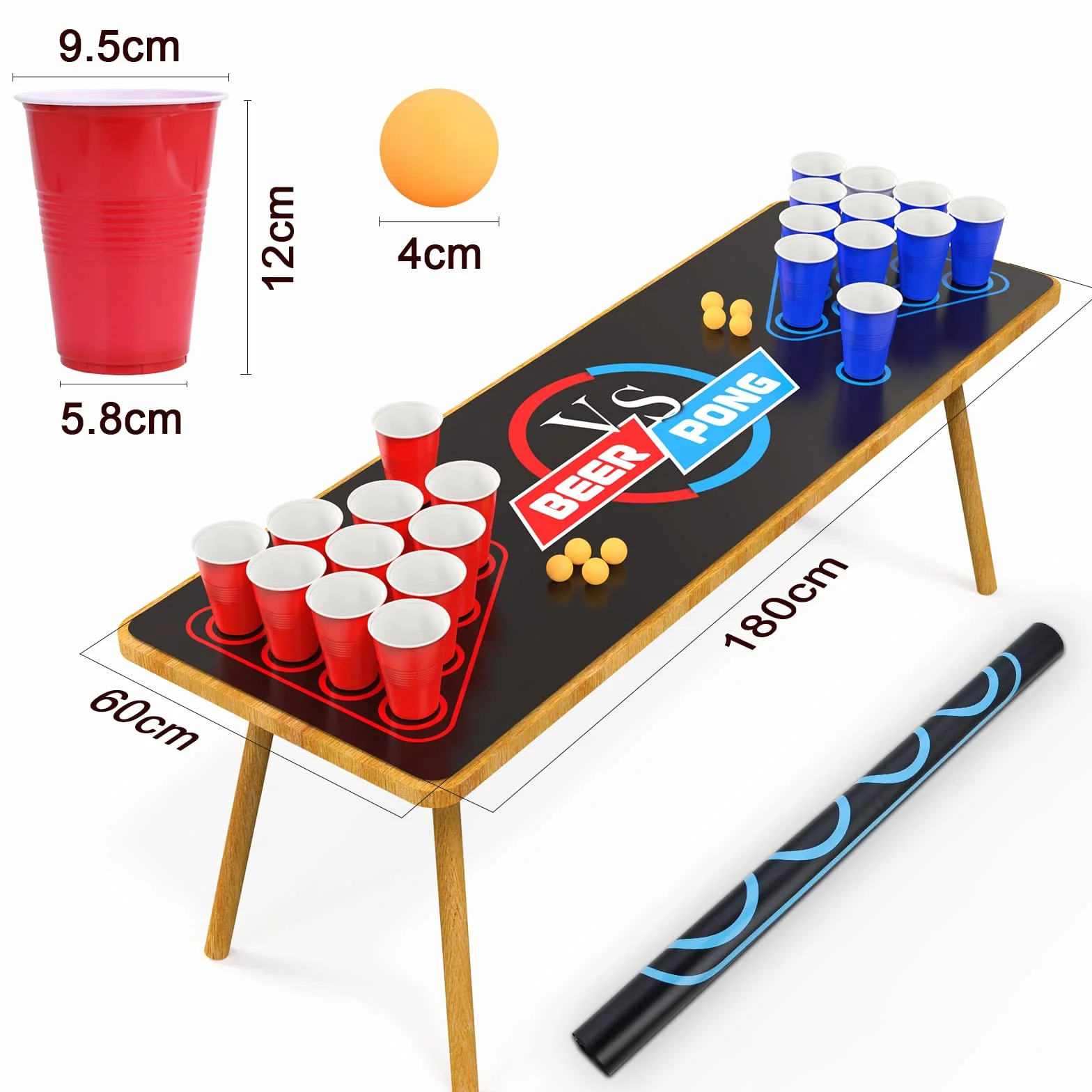 Cieex Beer Pong, Kit Bere Birra-Pong con Tappeto di Gioco, Bicchieri Beer Pong, Palle, Giochi Alcolici per Adulti per Feste, BBQ, Festival, Natale.