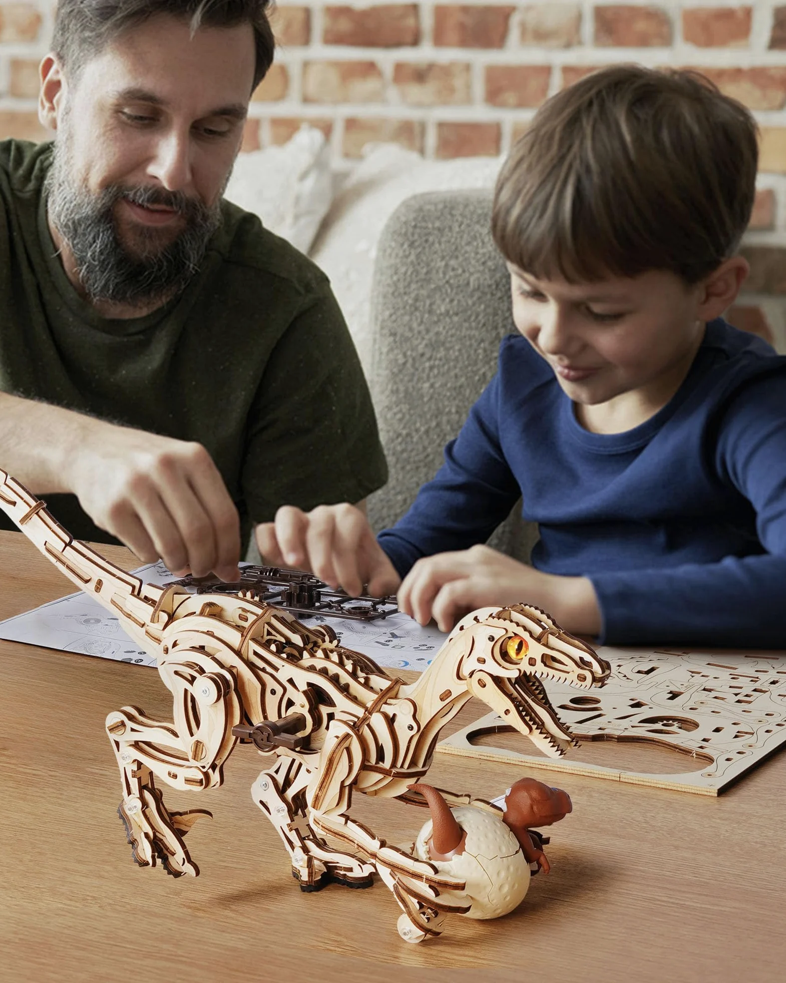 ROKR Puzzle 3D Legno Giocattoli a forma di dinosauro, Modellismo da Costruire Adulti Velociraptor, Puzzle 3D a Forma di Animale che Cammina, Regalo per Bambini e Adulti, Velociraptor, LD01