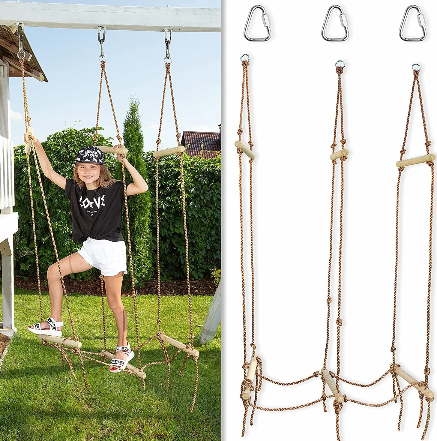 Scala di corda da ponte traballante - Accessori della linea Ninja Slack - Accessori per la corsa ad ostacoli del cortile per l'allenamento dei guerrieri ninja - Salta al ponte di corda per bambini