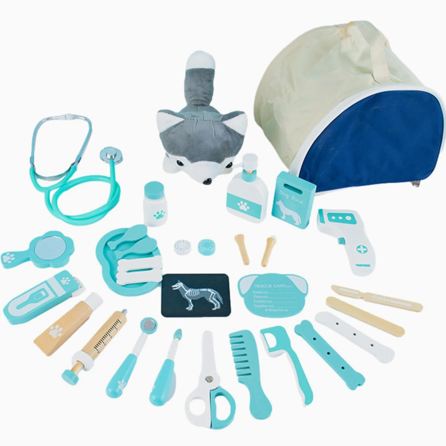 DASHIELL Playset da Dottore per Bambini Fai Finta di Giocare | Kit da Dottore Giocattolo Veterinario di Simulazione - Kit Giocattolo Veterinario per Giochi di Ruolo in Legno massello | Gio
