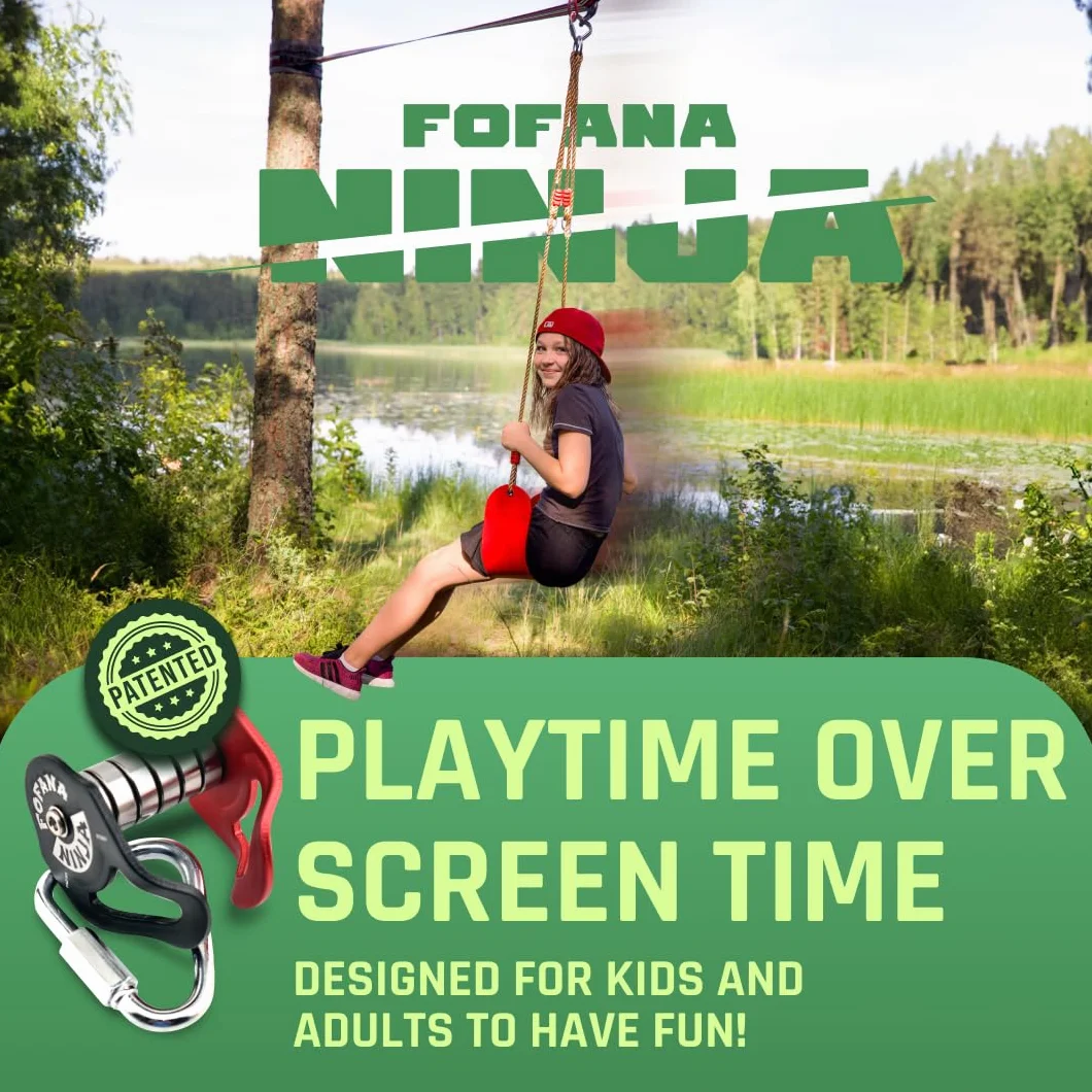 Fofana Puleggia zipline per bambini Ninja Slider Slackline - Cursore per puleggia rossa in acciaio inossidabile - trasforma la slackline in una cerniera e un percorso ad ostacoli - Impostazione rapida