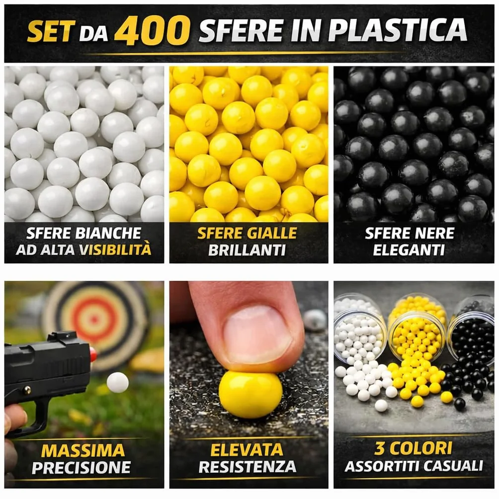 Pistola a sfera per bambini 22 cm con 400 sfere – Gioco di tiro