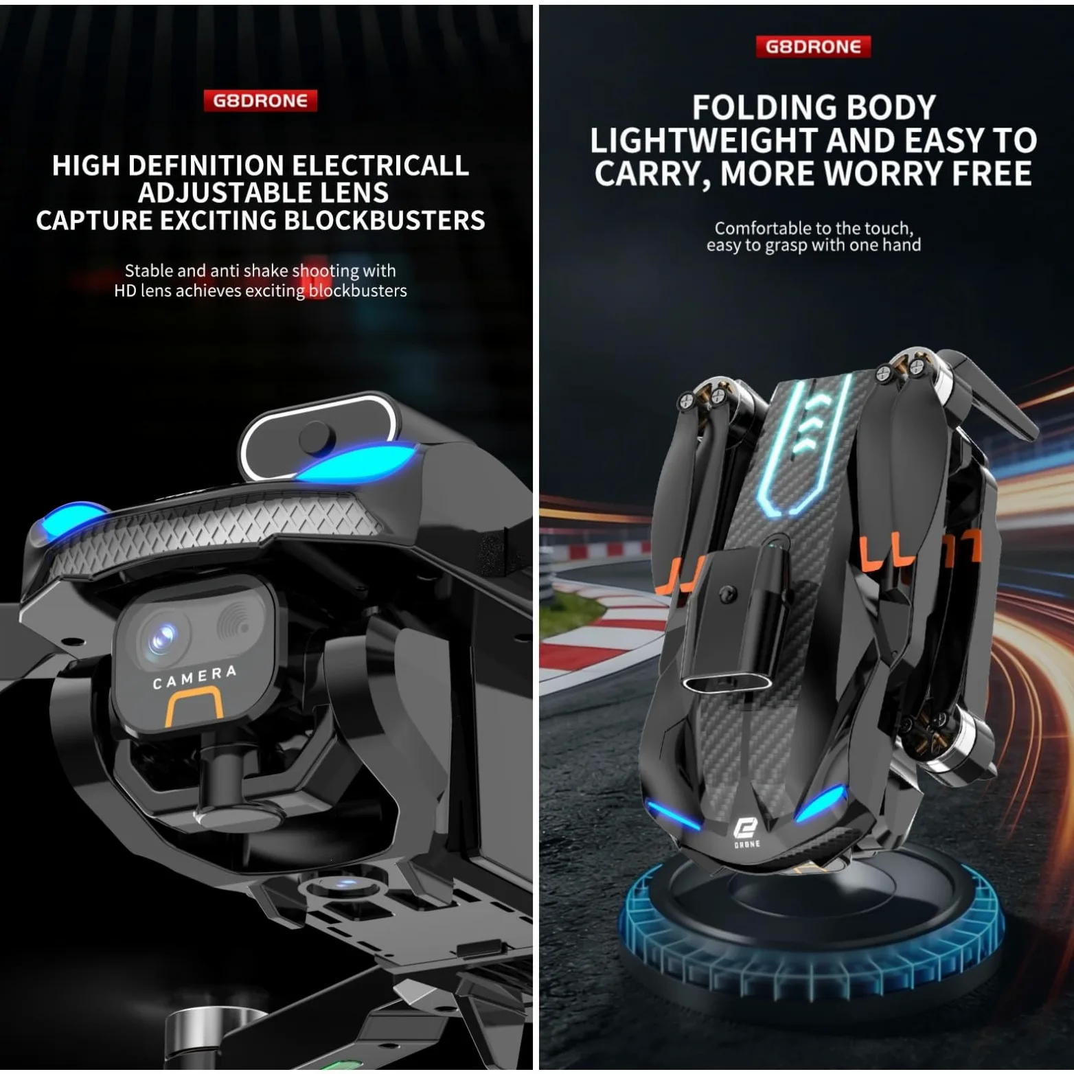 Drone con Evitamento Ostacoli Quadricottero RC Pieghevole | Drone G8 GPS, 5G WIFI FPV Brushless Flusso Ottico Evitamento Ostacoli ESC, Luci Colorate RC