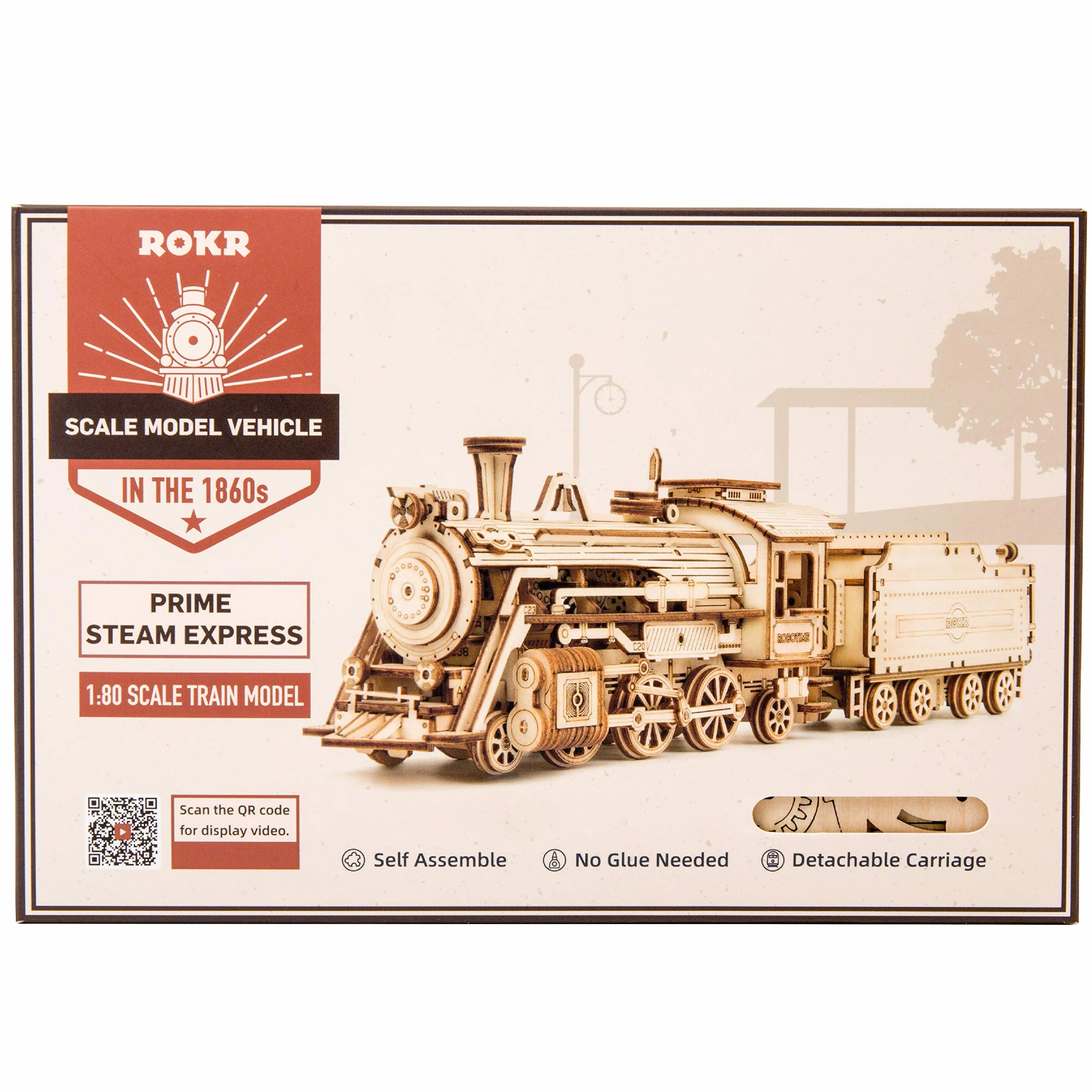ROKR Modello di Treno in Legno 3D - Locomotiva Modellino Meccanico in Legno - Modellini da Construire - Regali per bambini e adulti (Prime Steam Express)