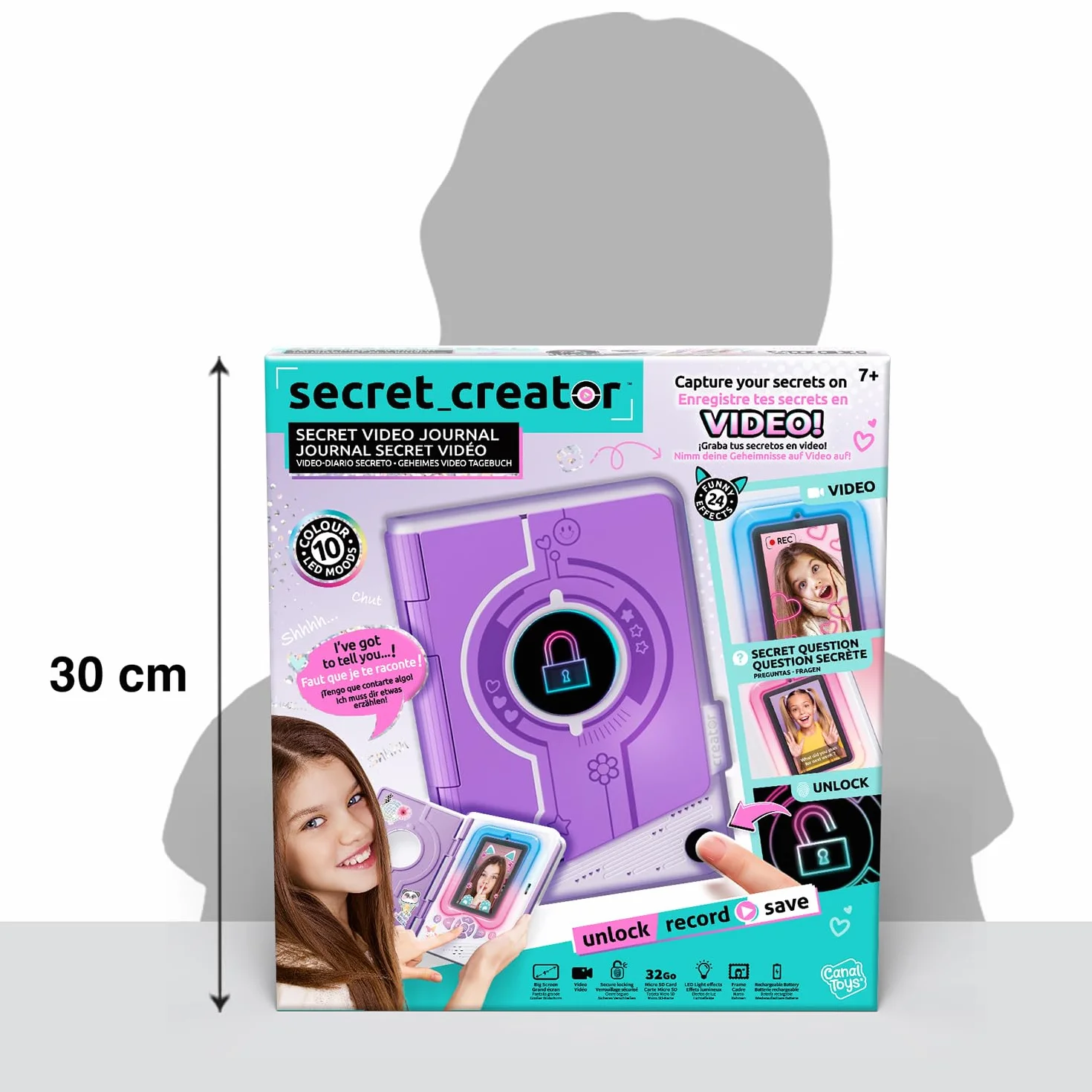 Canal Toys Diario Segreto Video Bambini Viola - 32 GB Registra Video Foto Impronta Digitale 24 Effetti LED