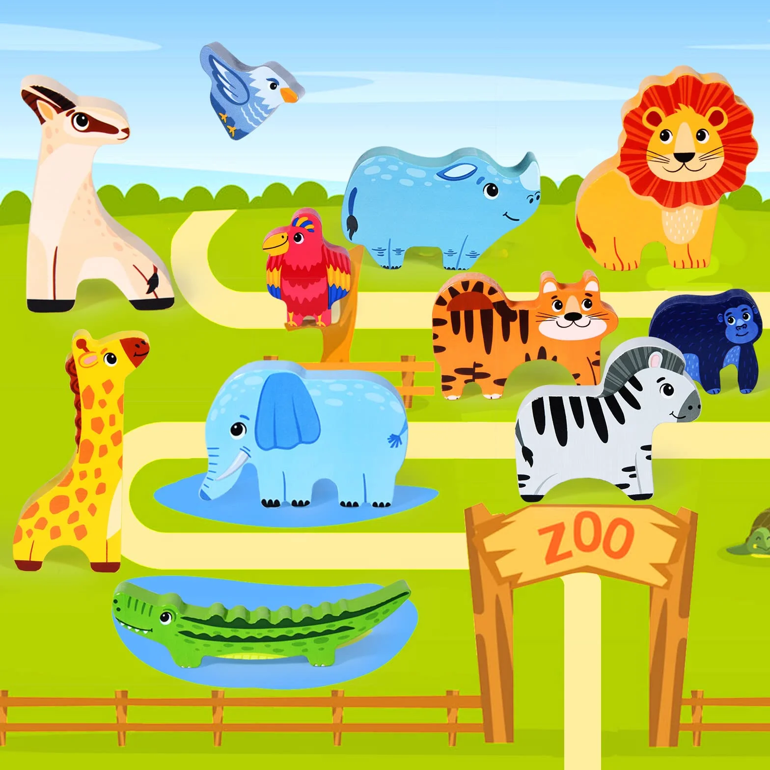 Atoylink Montessori Giochi Impilabili Legno Animali Blocchi di Costruzione Gioco di Equilibrio Educativi Giocattolo di Legno Compleanno Regalo per Bambini 2 3 4 5 Anni