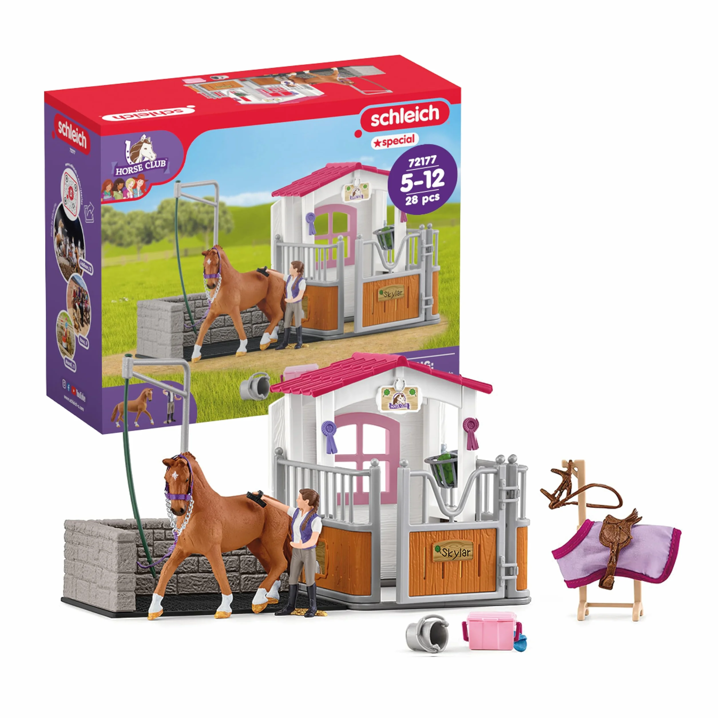 Area lavaggio cavalli con stalla, SCHLEICH 72177 HORSE CLUB, con cavallo e cavaliere, dai 5 anni in su
