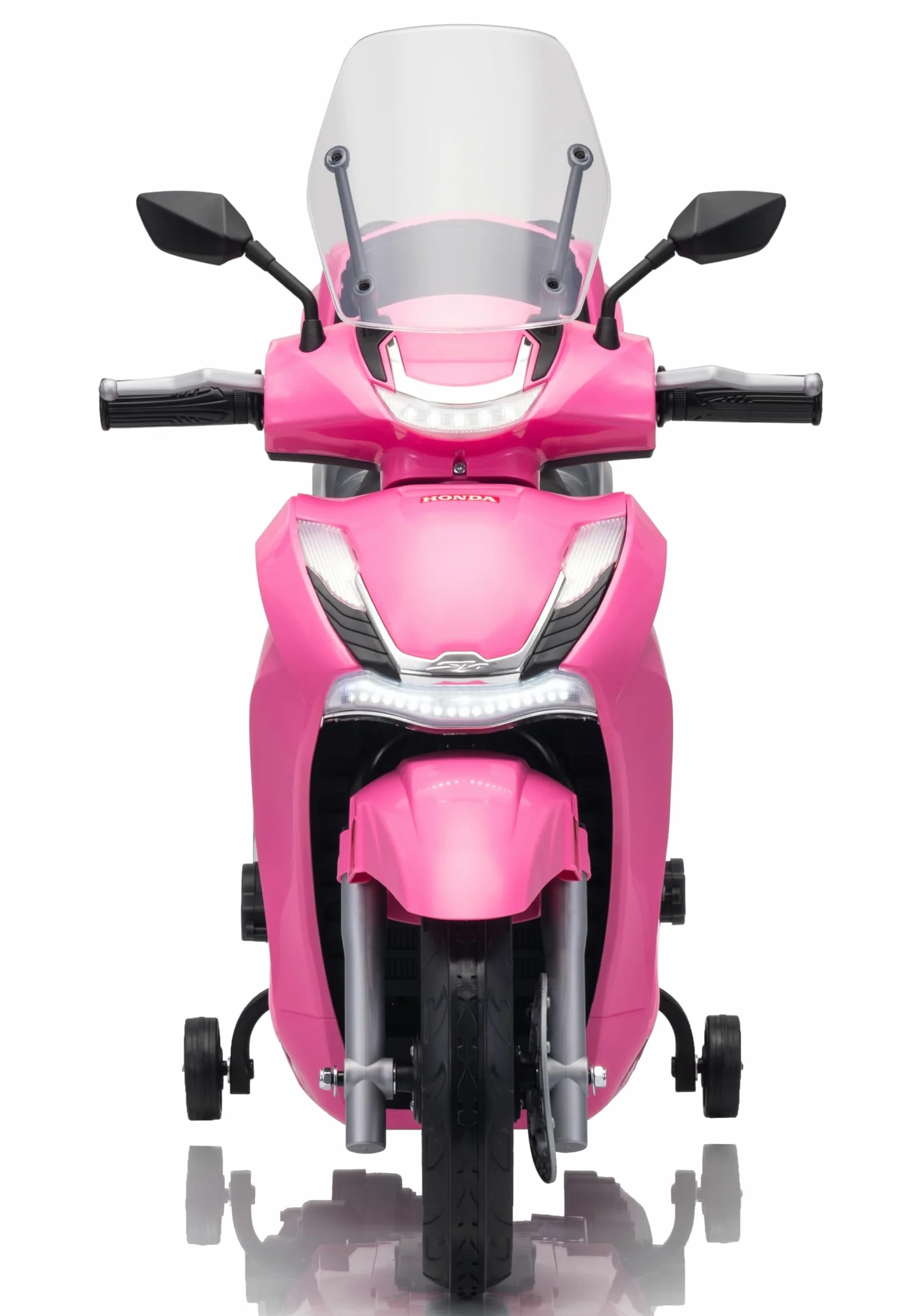 Honda SH 350 12V Moto Elettrica per Bambini con Licenza Ufficiale, Scooter Elettrico con Ruote in Gomma, Sedile in Pelle, Bauletto, Rotelle Stabilizzatrici, Luci LED e Suoni, MP3 Rosa