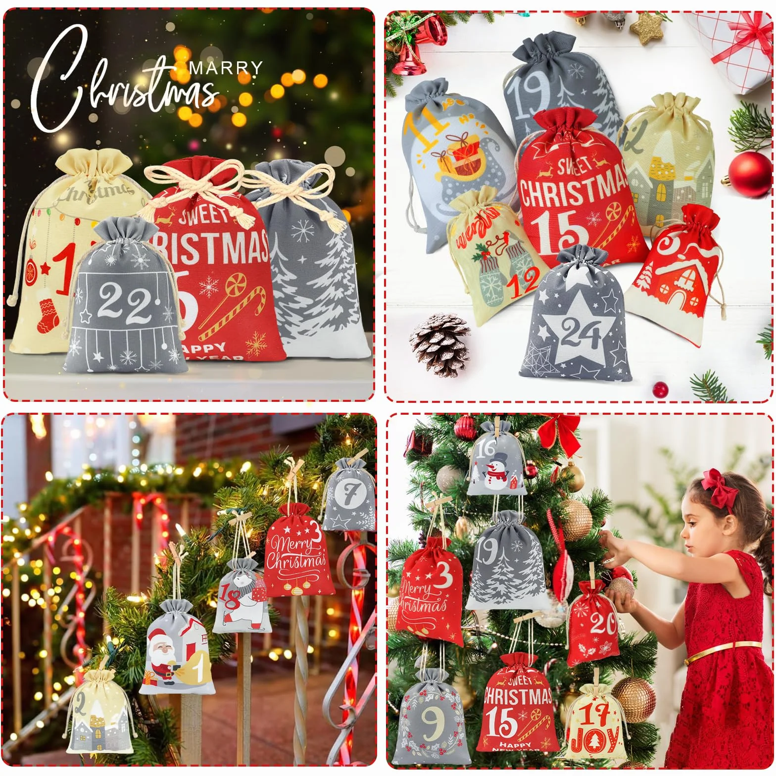 Calendario Avvento Fai da Te, Sacchetti Calendario Avvento Bambini, Kit Calendario Dell Avvento Fai da Te, Grande Calendario Avvento 2026 Fai da Te da Riempire Stoffa, Sacchetti Avvento Natale