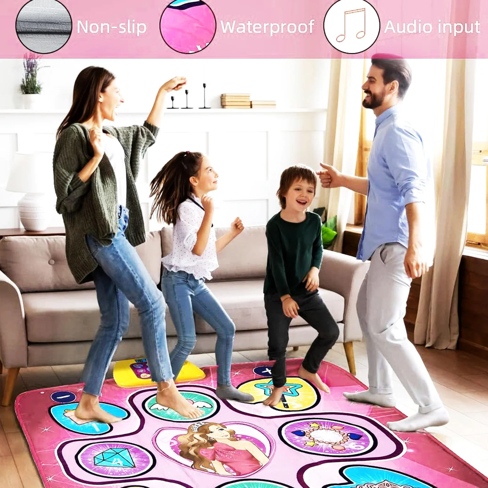Fockety Tappetino da Ballo Elettronico per Bambini, Tappetino da Ballo Programmabile Wireless Antiscivolo da 35,4 Pollici Tappetino per Danza Ritmica per Esercizi, Tappetino da Gioco per