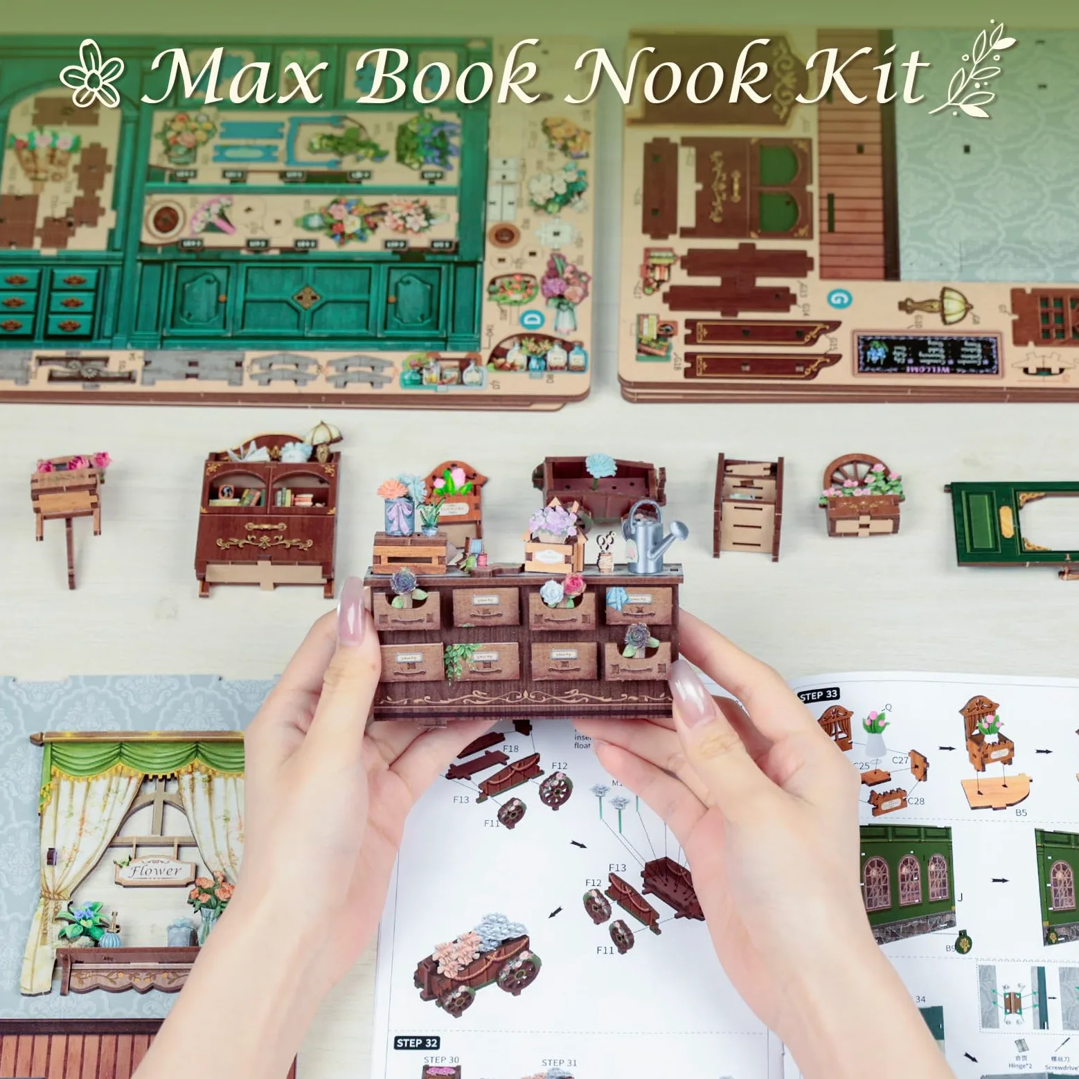 CUTEBEE Book Nook Kit & Casetta Fai da Te: Puzzle 3D Adolescenti/Adulti, Decorazione Libreria/Stanza | Regalo Compleanni/Vacanze (Blossom Florists)