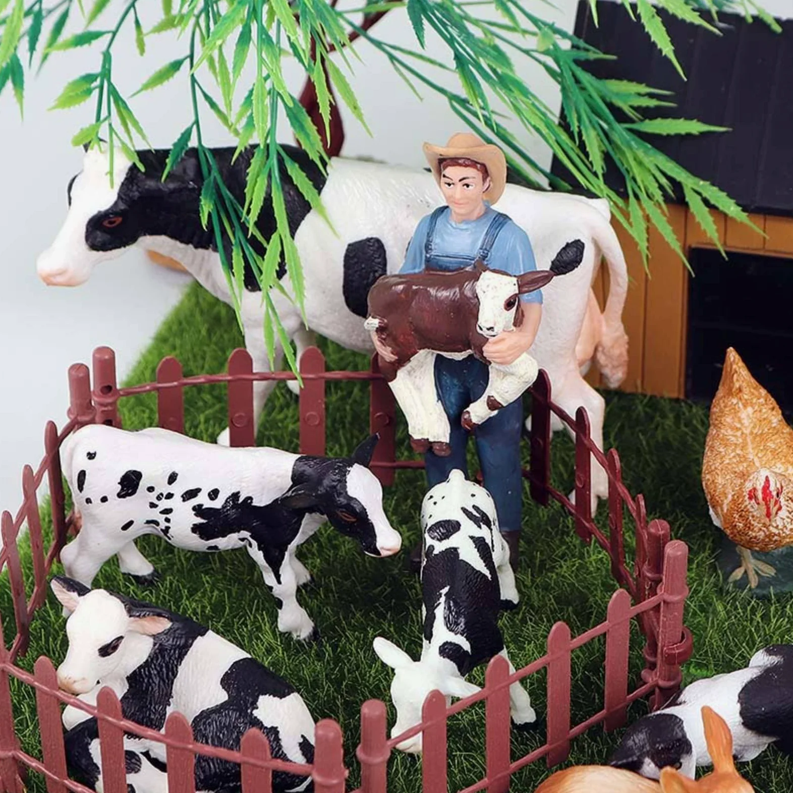 Children Farm Figurines Set Animali da Fattoria Figure Recinzioni Casette Contadini Texture Realistiche E Colori Variegati Stimola E Conteggio con
