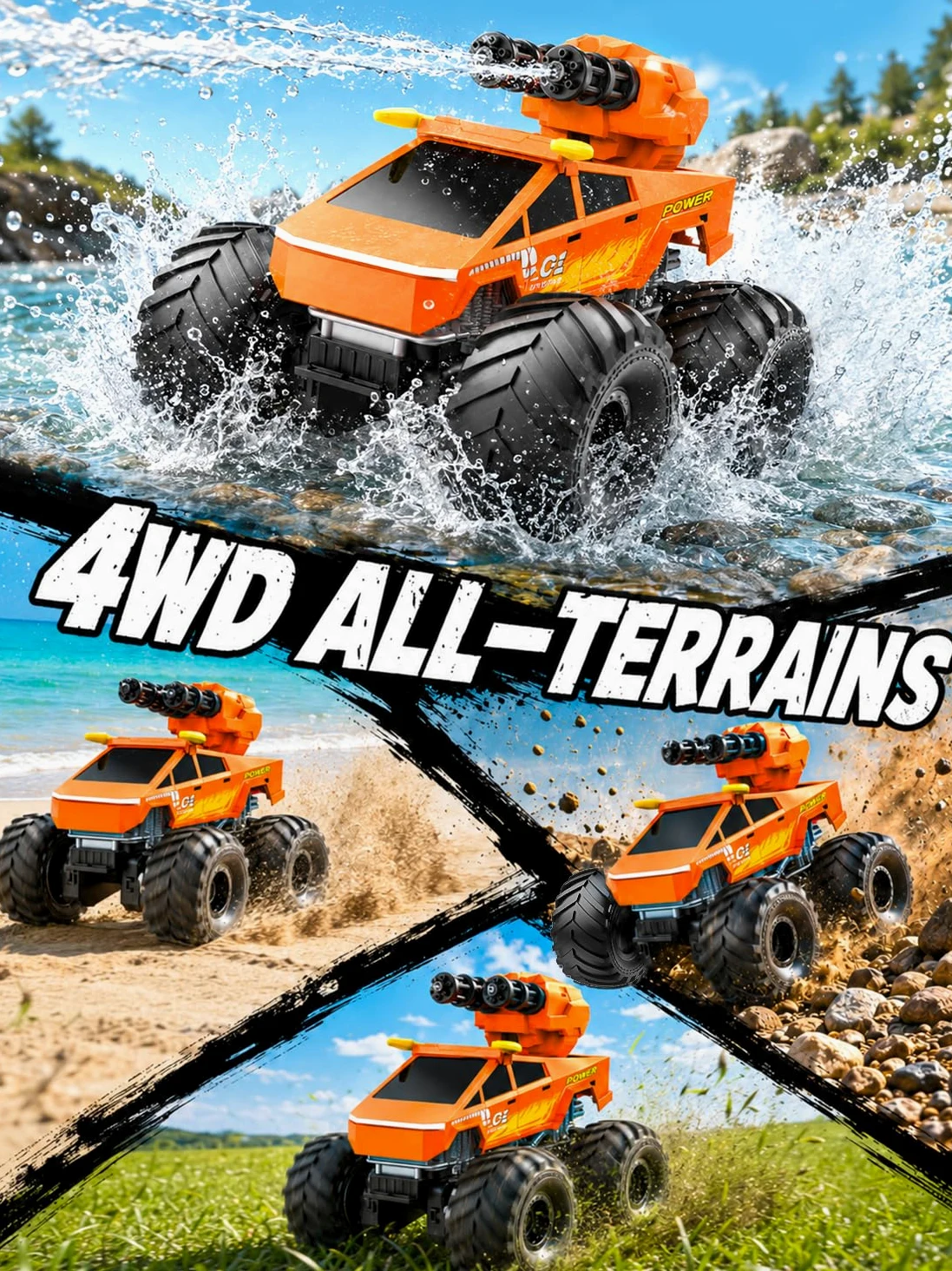 Anfibio Macchina Telecomandata per Bambini - RC Car con Cannone ad Acqua | 2.4GHZ Monster Truck Rotazione 360°, 1:18 Auto Radiocomandata Giocattolo, Regalo Natale & Compleanno per Bambino 6-12 Anni