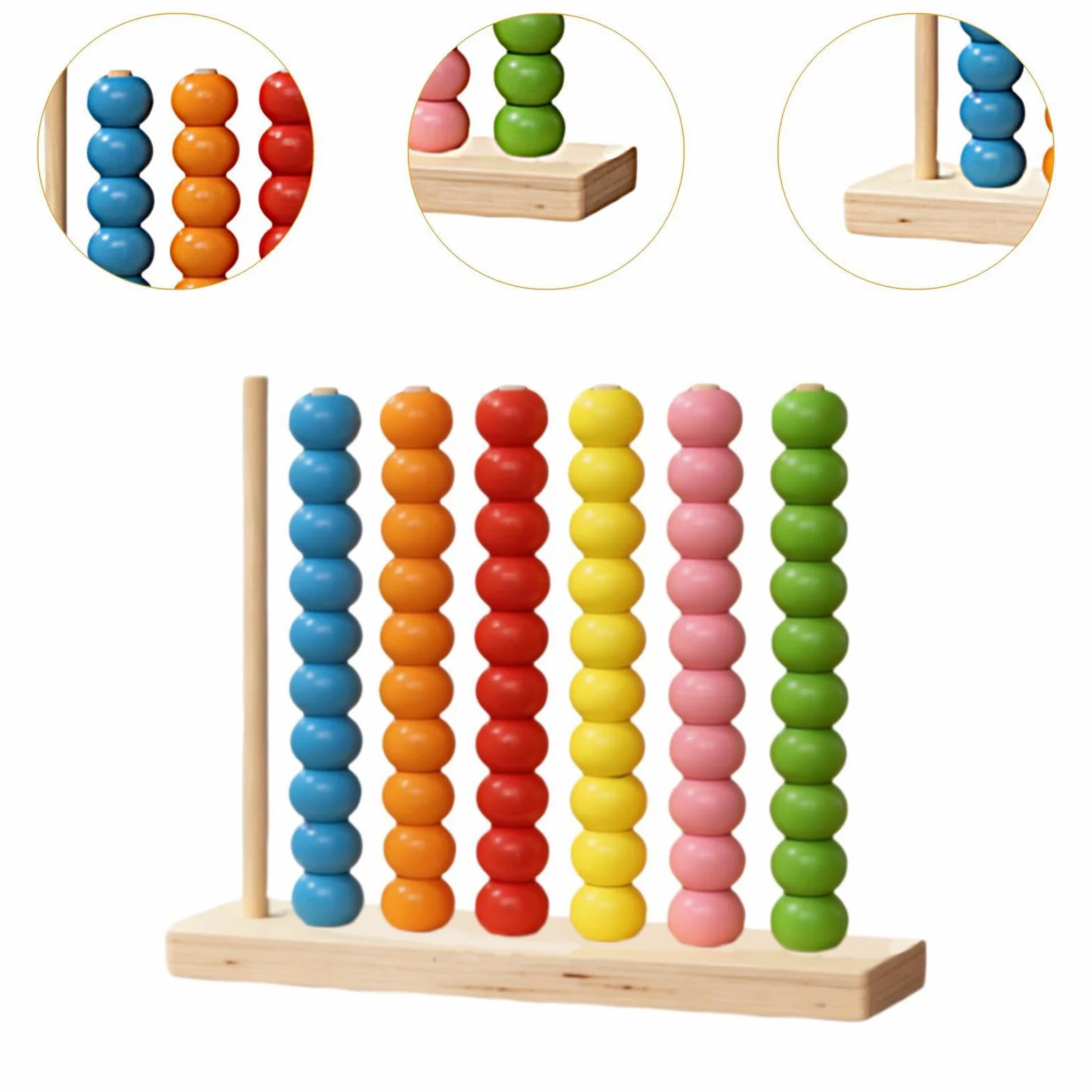 MagiDeal Gioco di conteggio impilabile con perline di legno per smistamento dei colori, gioco di coordinazione per bambini da 1 a 3 anni, 21.5x6x20 Cm
