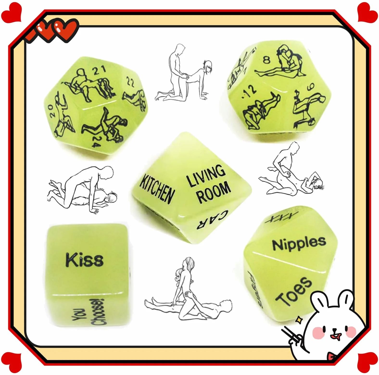 5 ̶𝙎̶𝙚̶̣𝙭̶ ̶𝙏̶σ̶𝙮̶𝙨̶ Dadi Verdi, Luce Verde, Regali Di Coppia, Dadi Da Gioco Per Eventi Di Famiglia, San Valentino, Martedì Grasso, Anniversario E Altri Eventi Festivi.