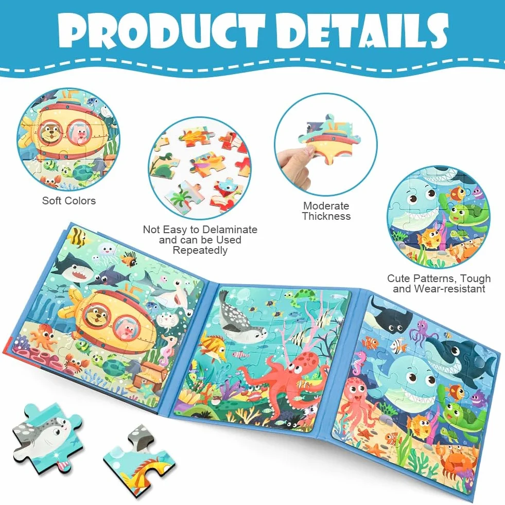 Aolso Puzzle Magnetici Montessori Giochi per Bambini 3-7 Anni Esplorazione Sottomarina