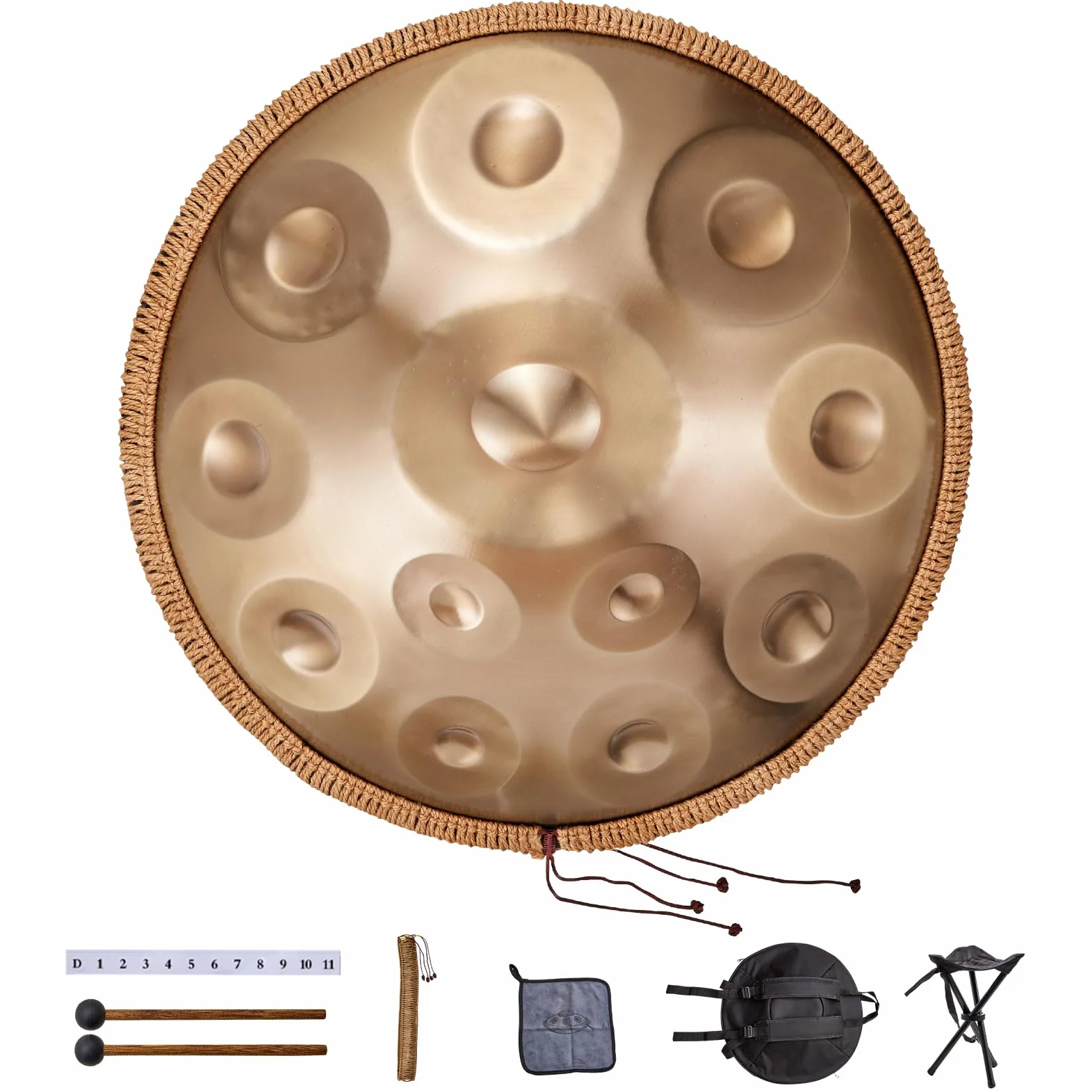 VEVOR Tamburo Handpan, Tamburo Handpan da 55,88 cm 12 Note in Re Minore con mazze, Supporto per Handpan 440Hz e Borsa Trasporto, Tamburo Curativo in Acciaio, Strumenti a Percussione per Principianti