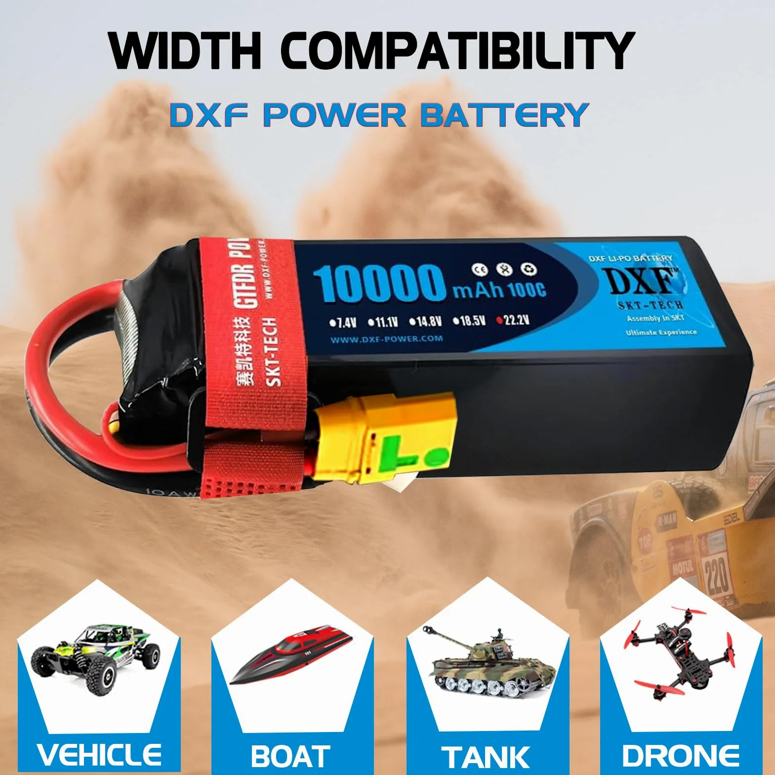 DXF 2 confezioni di batterie LIPO, 6S LIPO da 22,2 V, 10000 mAh, 100 C, spina XT90S, per drone, aerei RC, camion, elicotteri e altro, LIPO 6S, batteria in formato 6S1P