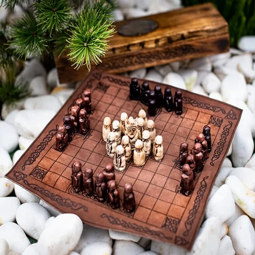 Set di scacchi medievali - Set di scacchi vichinghi, scacchi in legno vichinghi, set di scacchi vichinghi Hnefatafl per adulti/bambini, scacchiera : 22 x 22 cm, marrone