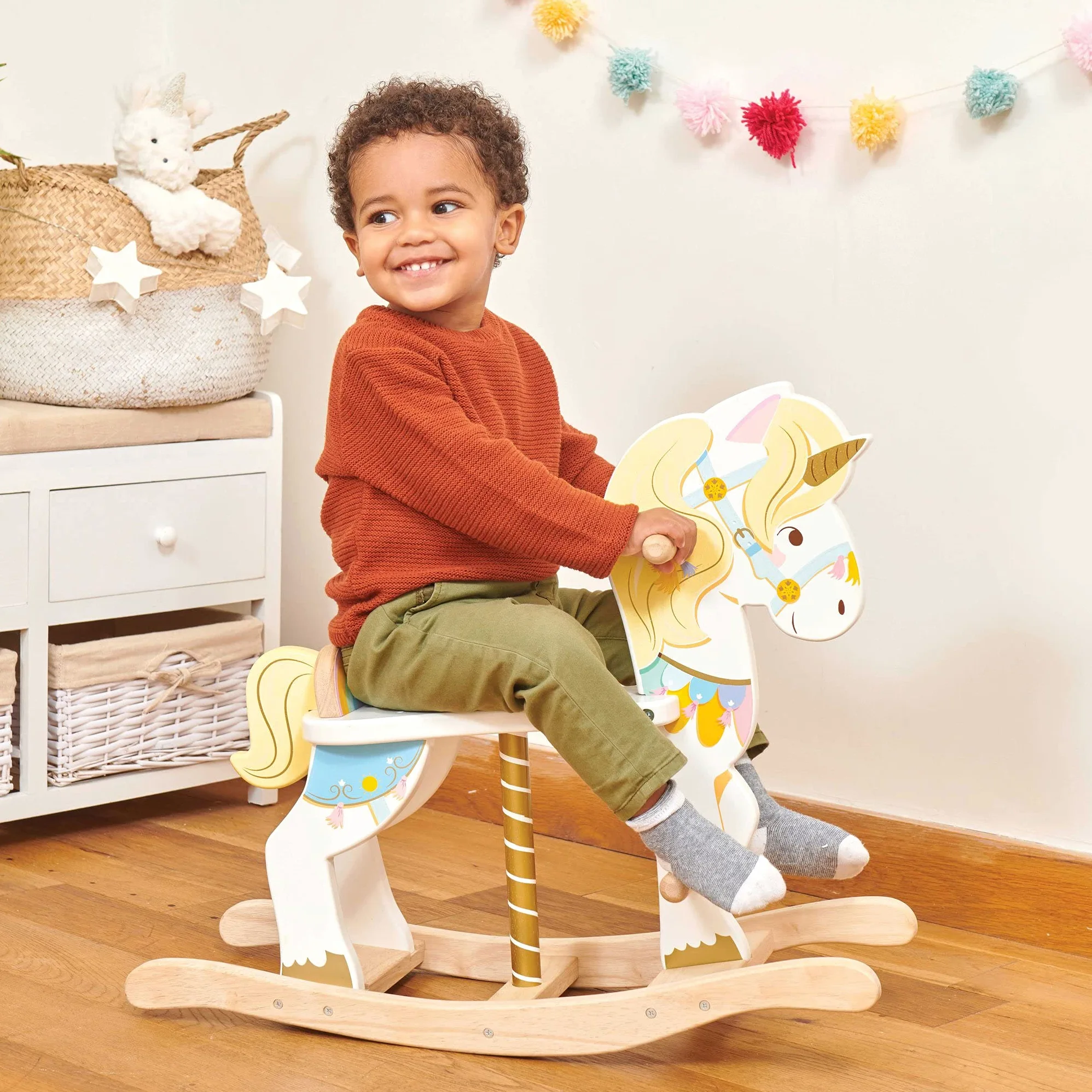 Le Toy Van Giocattolo di Legno Unicorno a Dondolo della Giostra