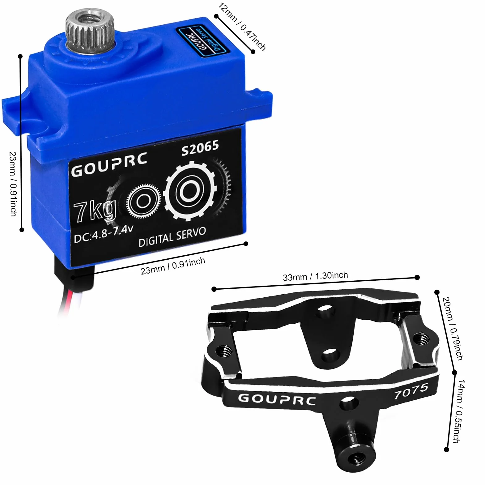 GOUPRC RC Micro Servo digitale in metallo con staffa di montaggio servo e braccio e collegamento dello sterzo, set per 1/18 TRX4M Servo RC Car Upgrade Parts (nero e collegamento dello sterzo)