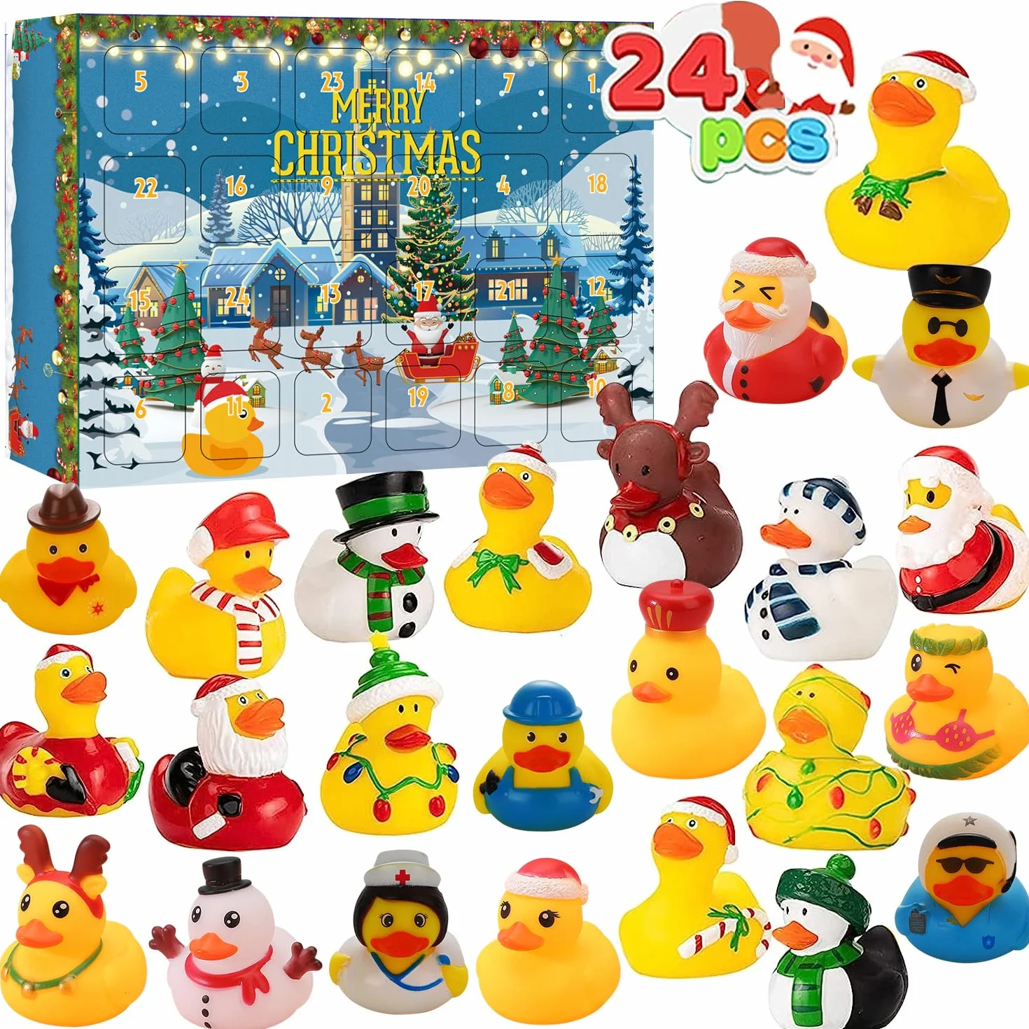 LATERN Calendario Dell'avvento 2025, Conto alla Rovescia di Natale di 24 Giorni con 24 Papere di Gomma Divertenti Giocattoli da Bagno Duckie per Giocattoli per Bambini Favore del Partito Decorazione