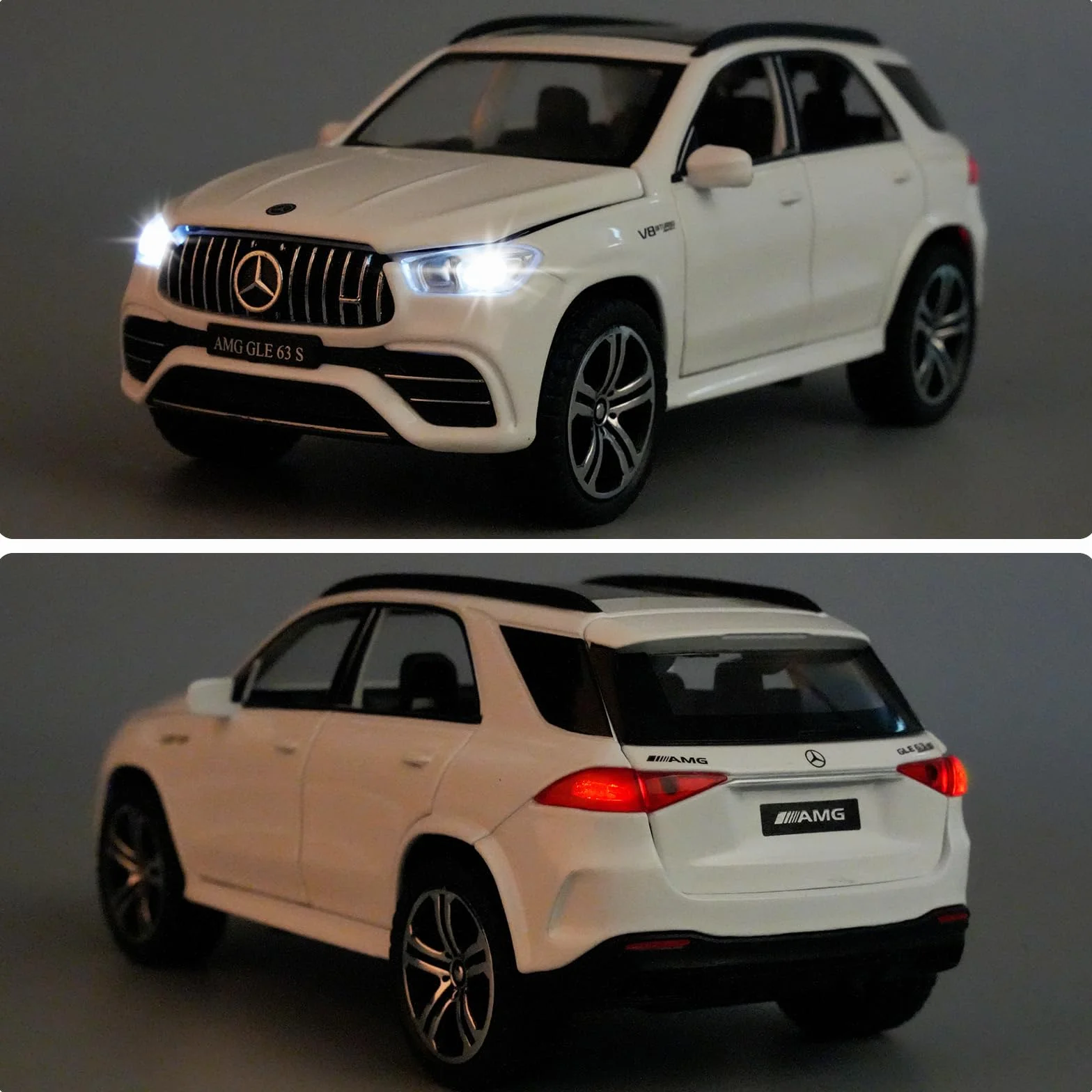 TGRCM-CZ Scala 1:32 compatibile con Benz AMG GLE 63S SUV giocattolo auto, in lega pressofusa, modello di auto con luci e suoni, per bambini, ragazzi e ragazze, regalo (bianco)