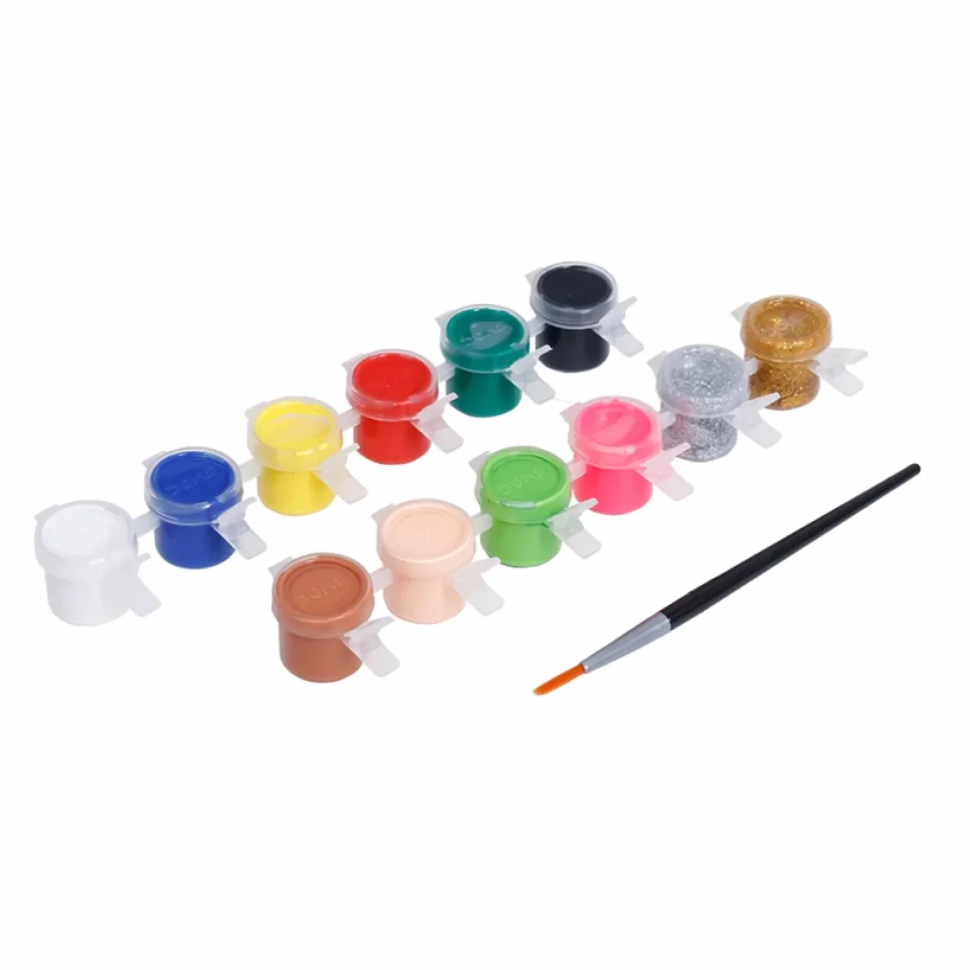 Doms Set 12 Tempere in Vasetto 3 ml – Colori Assortiti + 1 Pennello incluso, Pittura per Bambini e Scuola