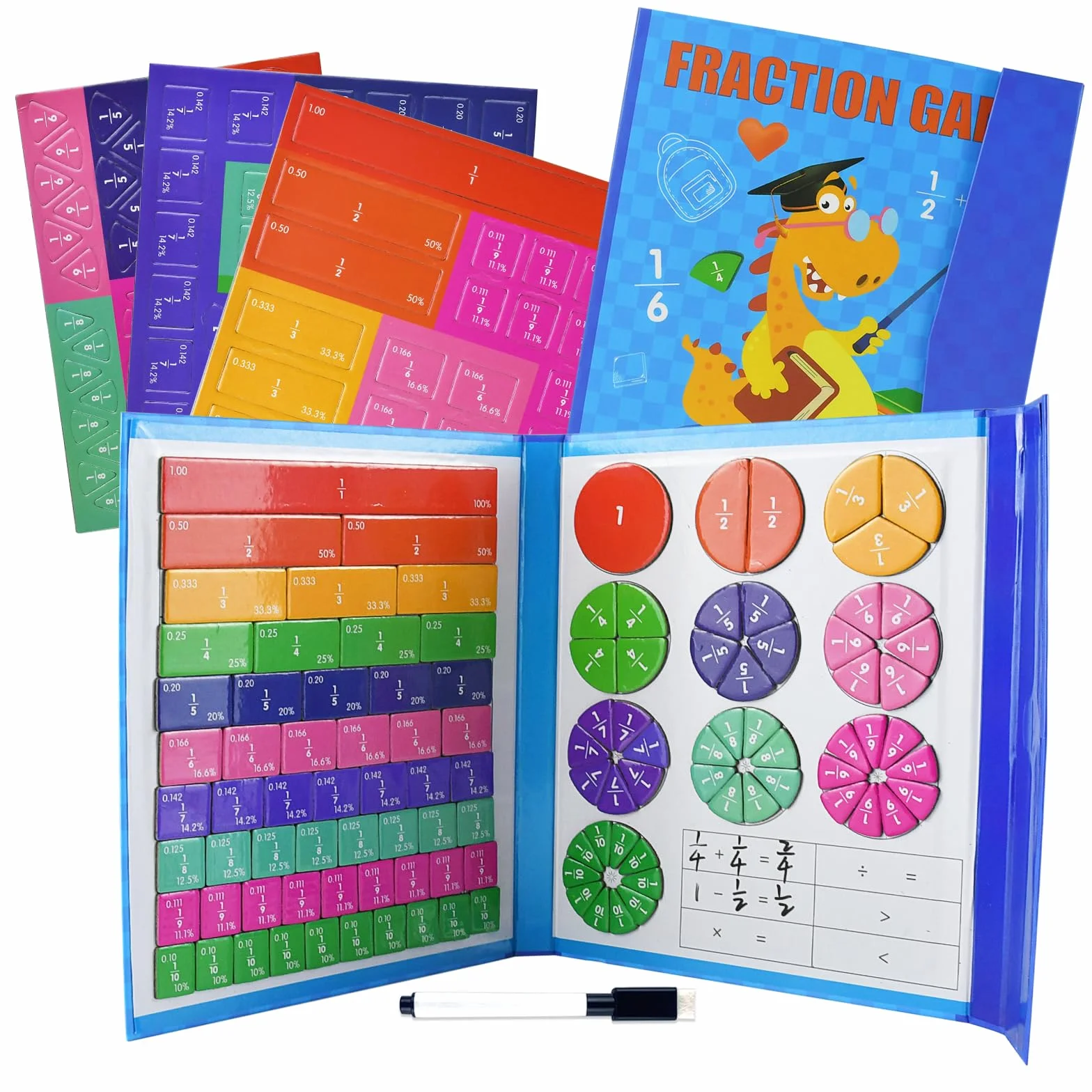 Piastrelle Con Frazioni Montessoris Primaria,Giocattolos Magneticos Per Imparare Le Frazioni,Bambinos Libri Sulle Frazioni Magnetiche