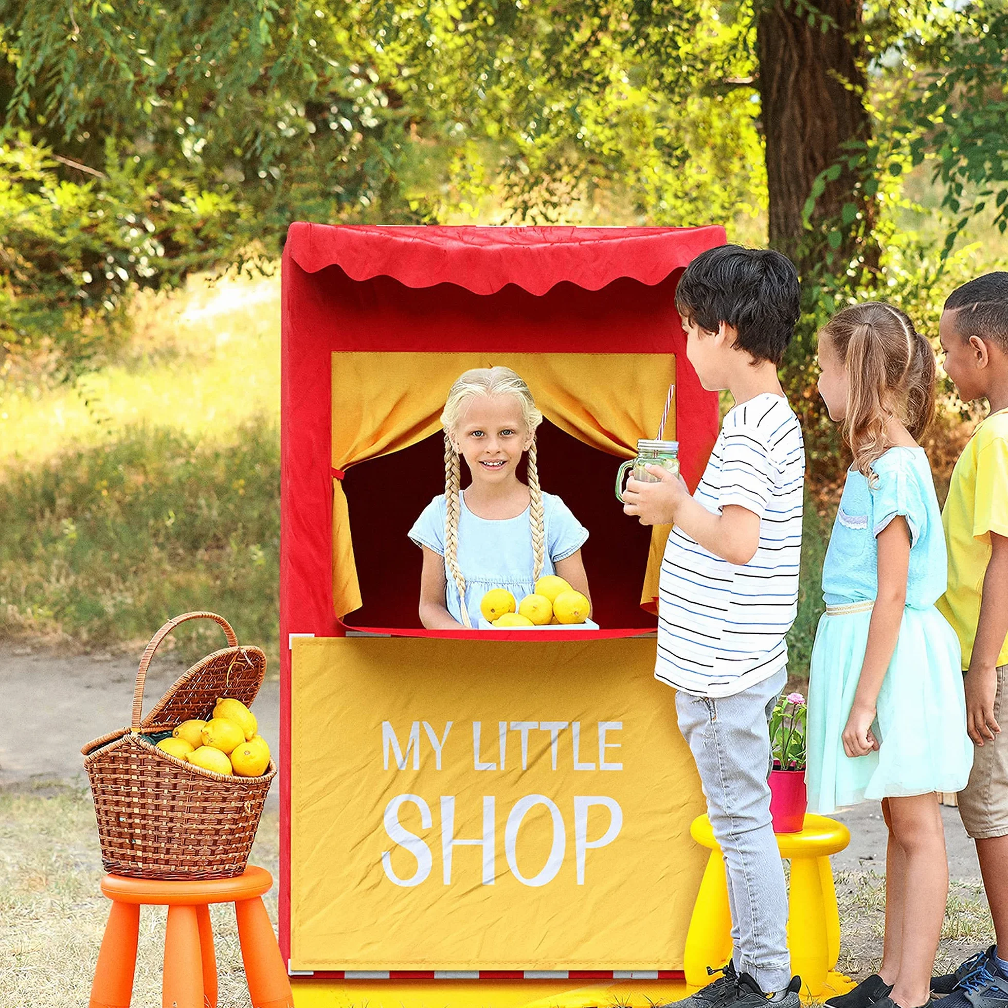 Teatro dei burattini per Bambini 120x70x50 cm Rosso Convertibile in Negozio