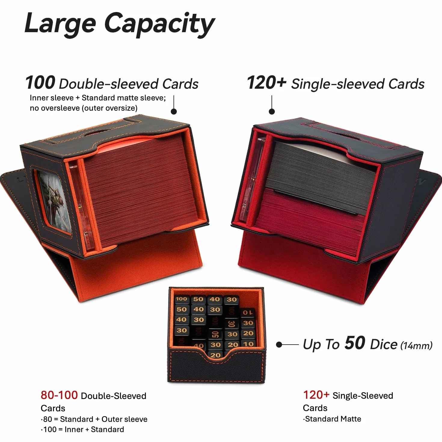 Mage Tech Commander Deck Box per MTG - Design Brevettato, Vetrina Commander, Adatta a 100 Carte Double-Sleeve, Porta Carte Magnetico da 35pt & Vassoio per Dadi - Nero/Viola