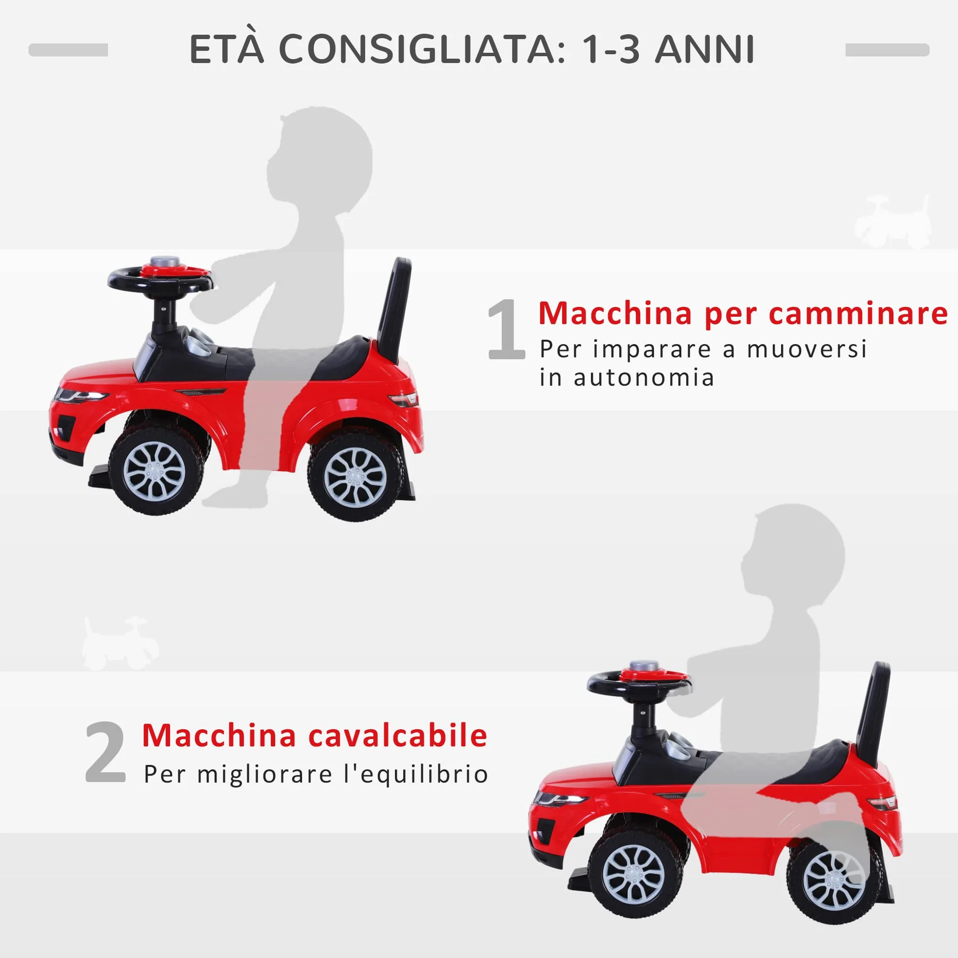HOMCOM Macchina Cavalcabile Giocattolo per Bambini 12-36 Mesi, Rossa