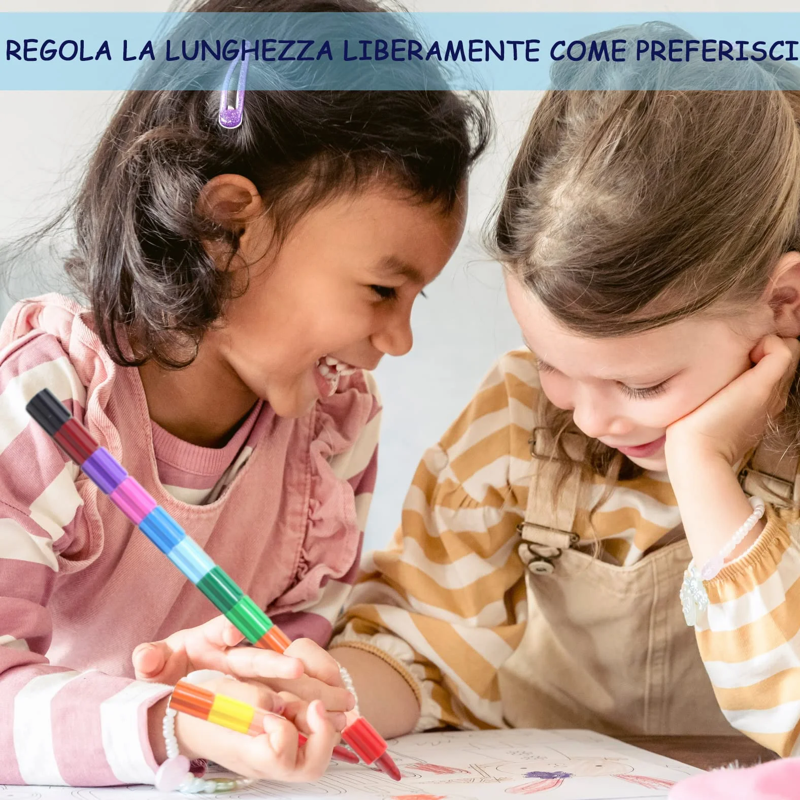 ICEPAPA, 10 PCS Pastelli per Bambini impilabili, Pastelli a cera 12 colori assemblabili e deformabili, ideali come cancelleria creativa o gadget compleanno bambini